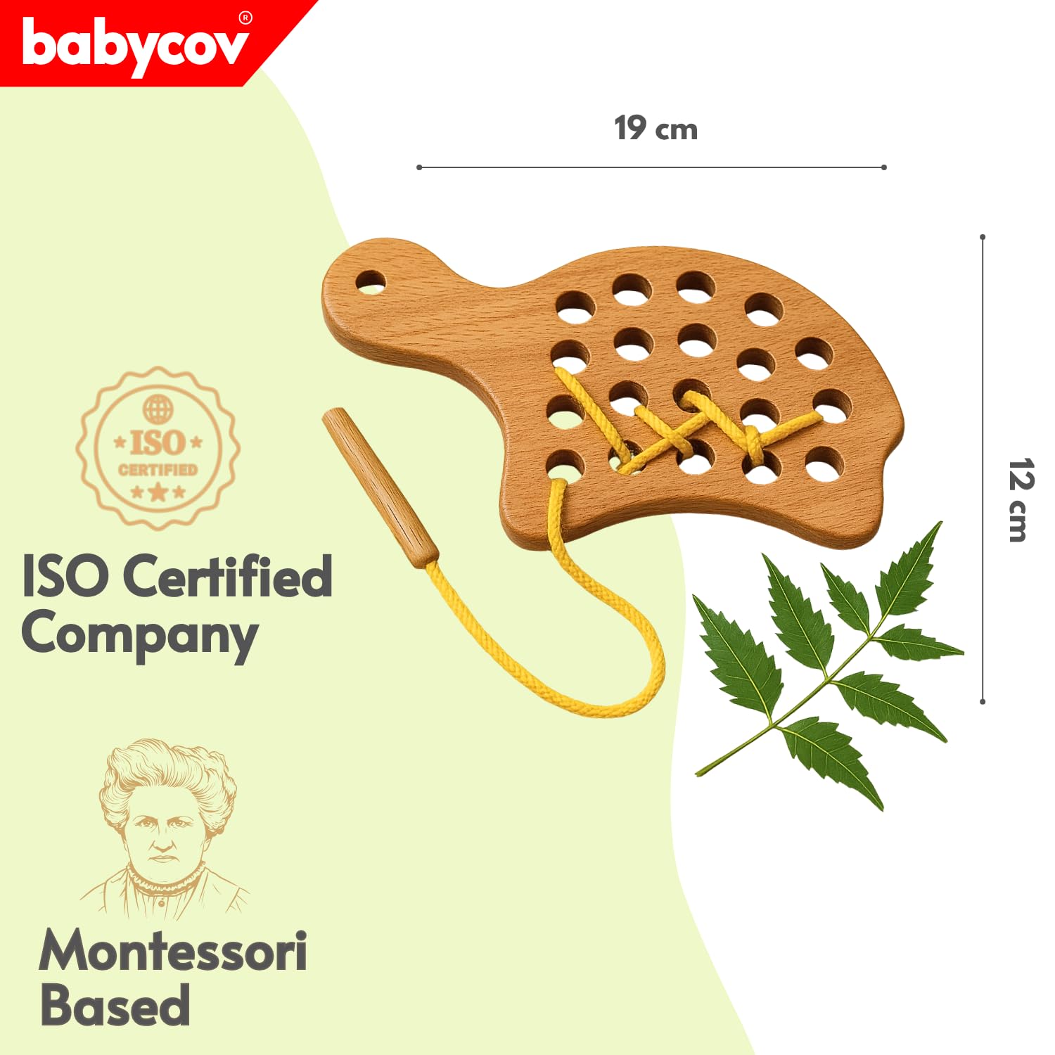 Babycov Wooden Lacing Toy for Kids | Enhance Fine Motor Skills | Hand-Eye Coordination | Screen-Free, Encourage Free Play, Creativity, & Imagination Montessori Toys (Tortoise) 1