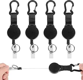 Retractable Badge Reels - Heavy Duty Extendable Key Chain - Key Lanyard Belt Clip Badge Holder Pull Reel Black(2 Pack