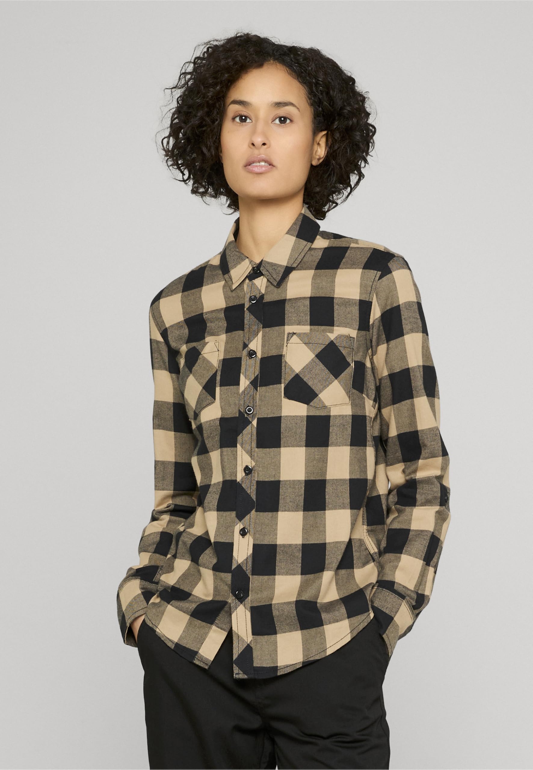 Urban Classics Damska koszula flanelowa w kratk?, Czarny/Softtaupe, XL