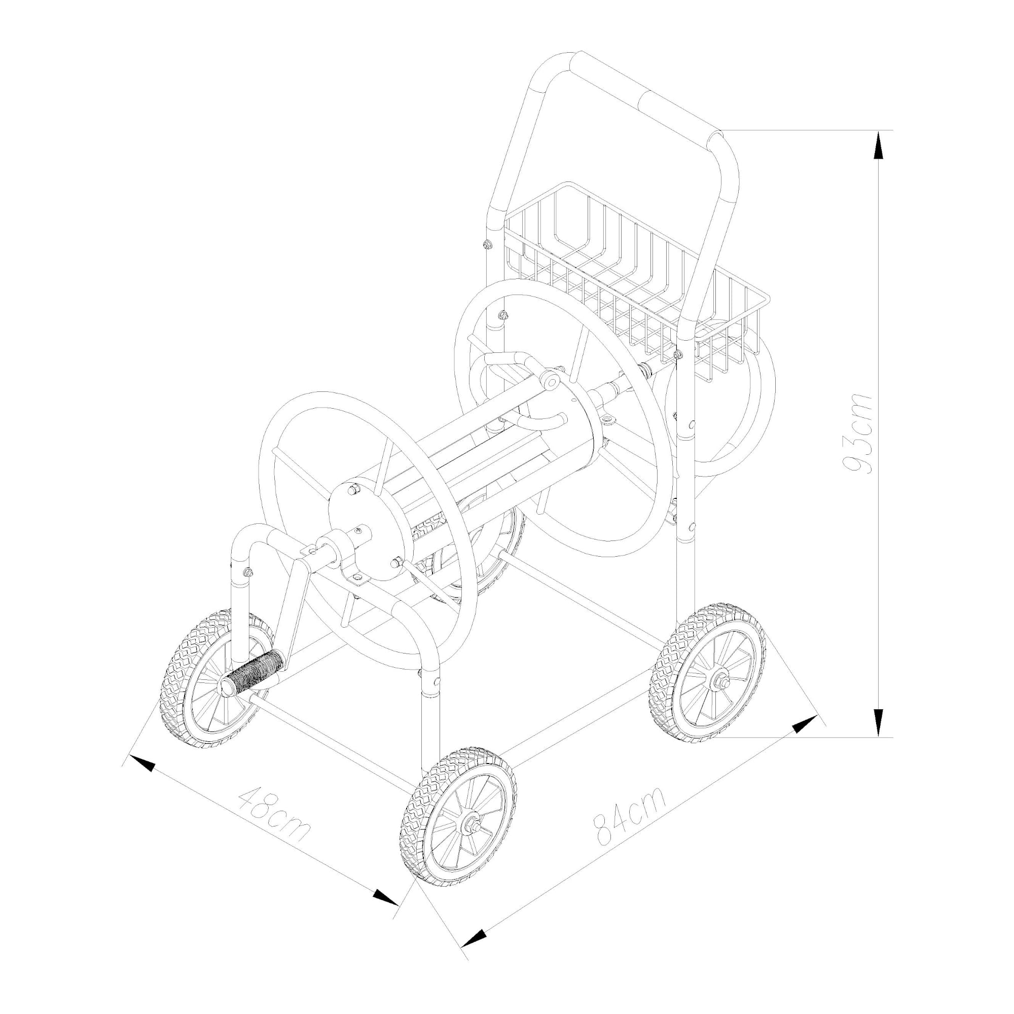 pro.tec Enrouleur de Tuyau d'Arrosage Dévidoir Chariot sur Roues 3/4 Pouce Capacité jusqu'à 65 m avec Manivelle Raccord Pivotant à 90° Confortable Acier 84 x 48 x 93 cm Gris