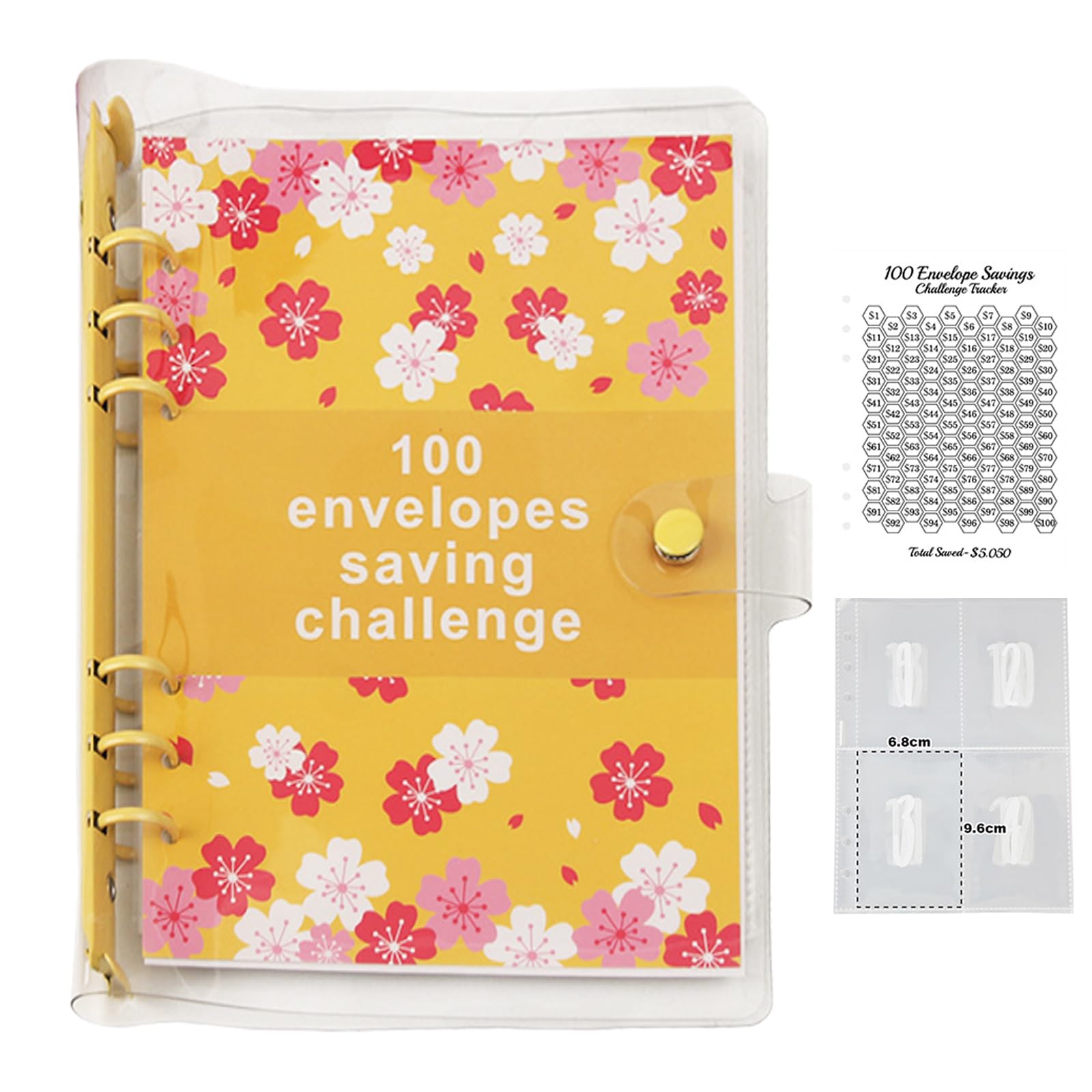 2026 100 Envelopes Money Saving Challenge Book,Money Saving Wallet, Budget Binder Planner for Cash Stuffing Saving Book with Cash Envelopes for School Home Office (Yellow)