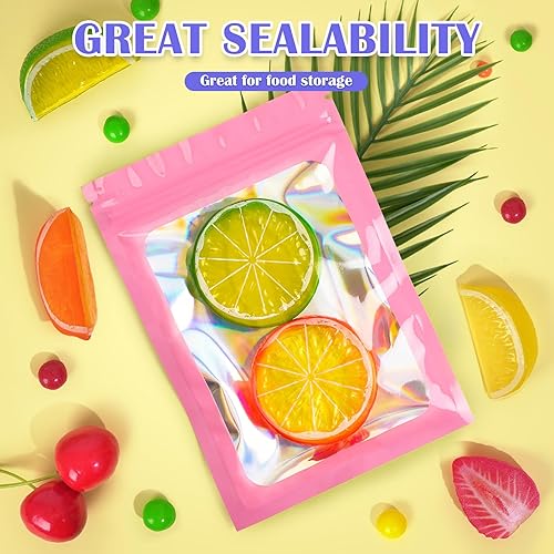 Miniatura 3 de JETMORE 100 bolsas de mylar, bolsas holográficas rosas, bolsas a prueba de olores, bolsas resellables para pequeñas empresas, bolsas sellables para