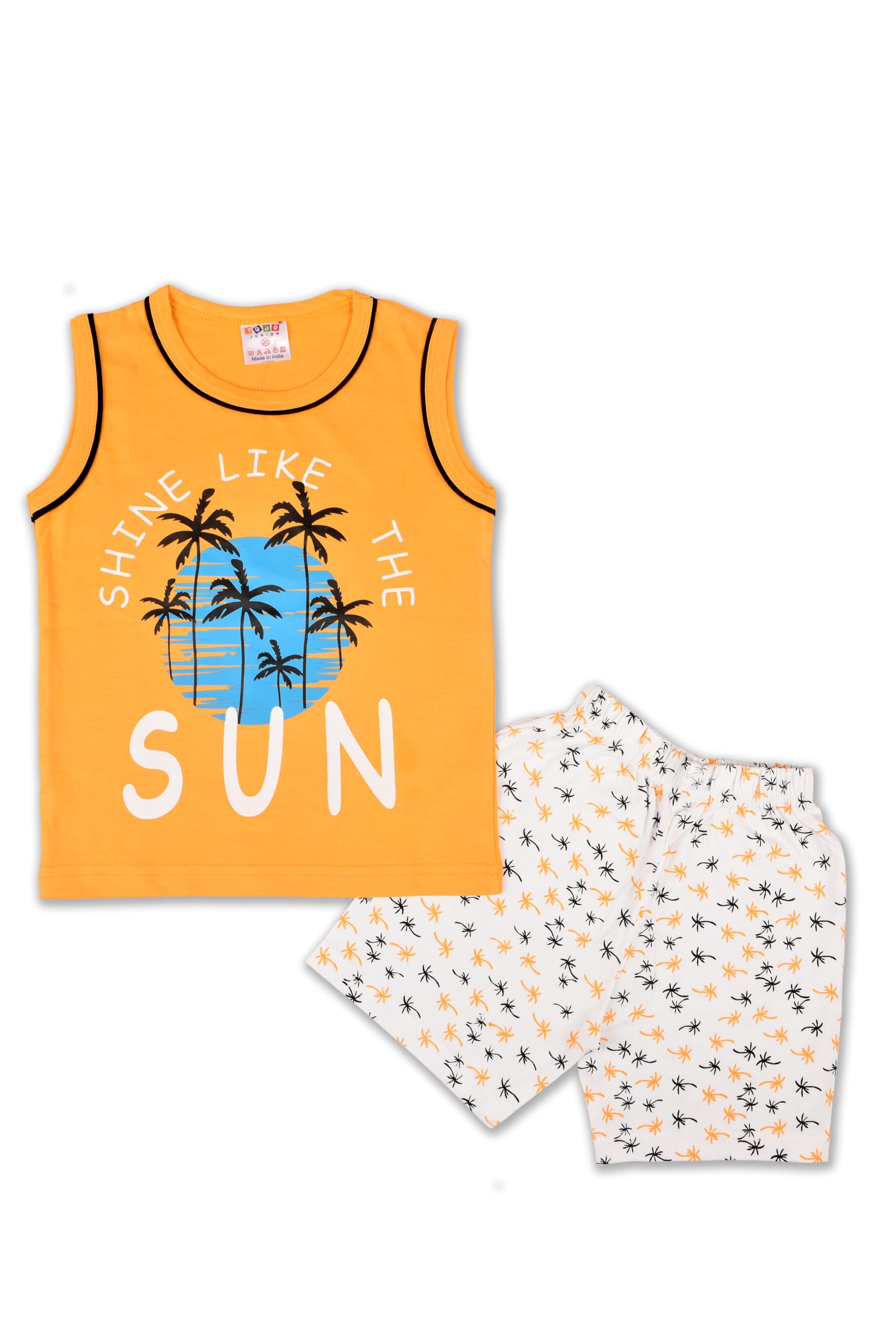 TOJO JUNIORKids Cotton Printed round neck T-Shirt and half pant-Multiolor - 4056O