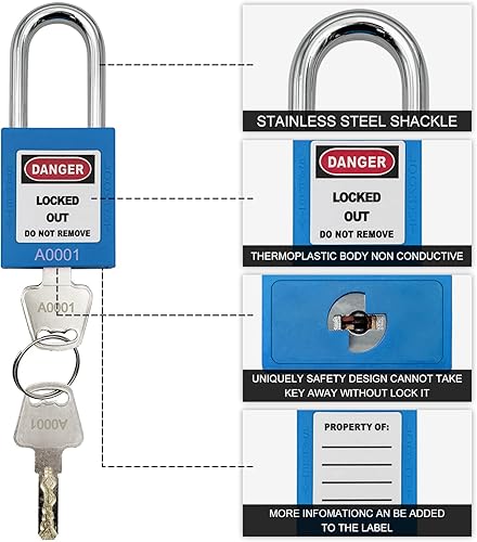 Vista 71 de SAFBY Loto - Candados seguros con 10 llaves para estaciones y dispositivos de bloqueo (amarillo, clave diferente)