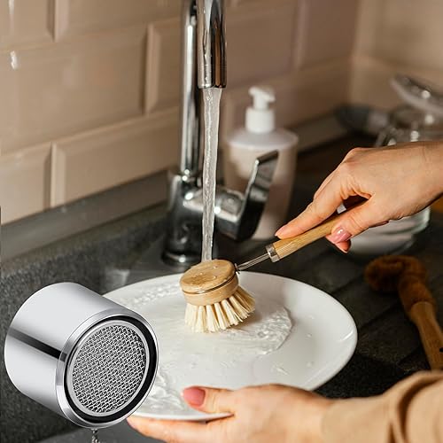 Miniatura 6 de Aireador de grifo de 4 piezas, filtro de 55/64 pulgadas con carcasa de latón 0.866 in rosca hembra, piezas de repuesto para fregadero de cocina y