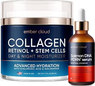 Salmon DNA Serum PDRN Salmon DNA Face Serum (1 Oz) / Collagen Cream for Face with Stem Cells Retinol Hyaluronic Acid Niacinamide (1.7 Oz)