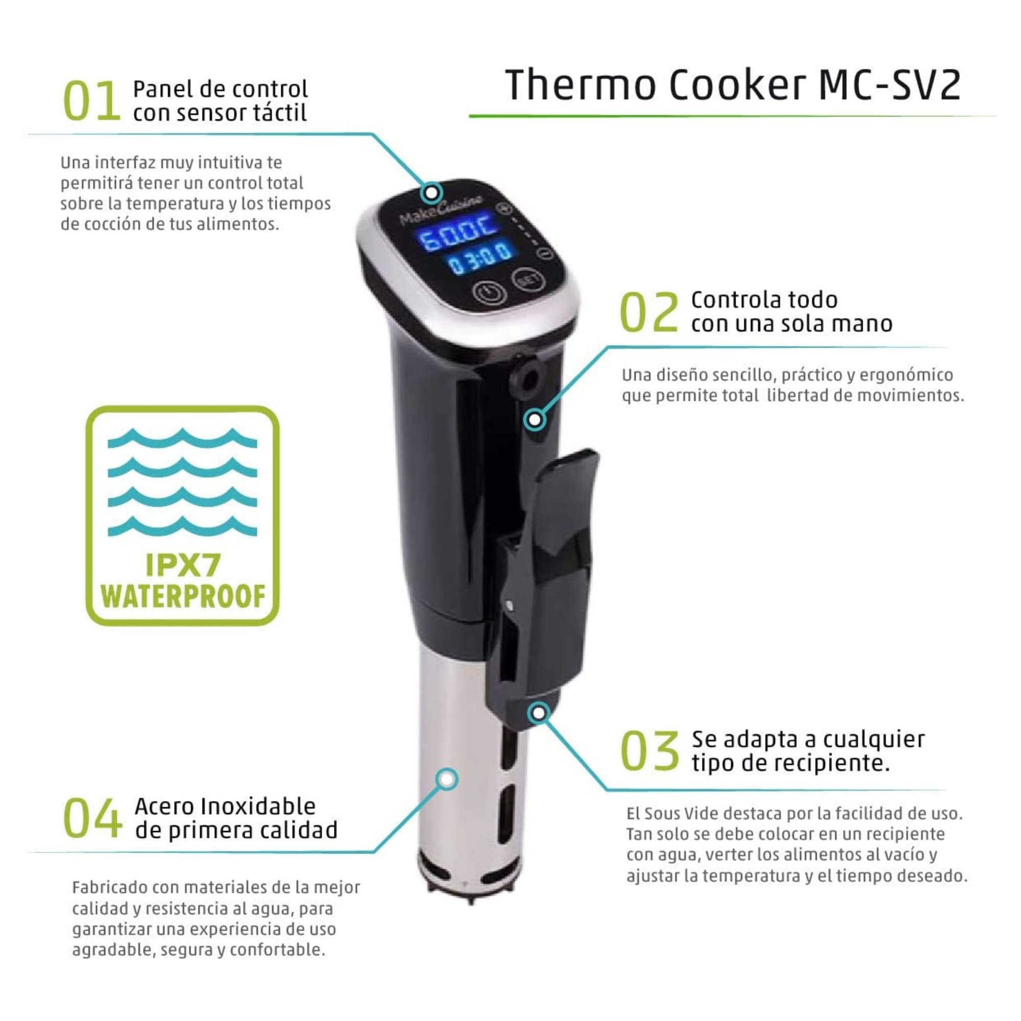 THERMOCOOKER MC-SV2 Sous Vide/Roner para Cocina a Baja Temperatura y al Vacío / 1200 W