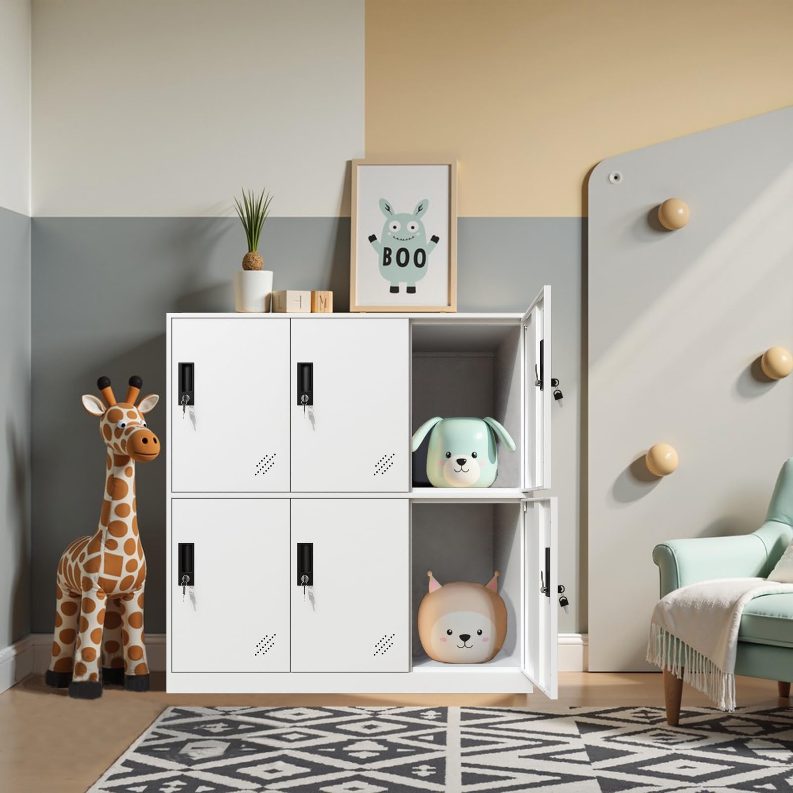 MECOLOR 6 Portes en métal casiers verrouillables casiers employés pour l'école, la Maison et Le Bureau (6d - Full White)