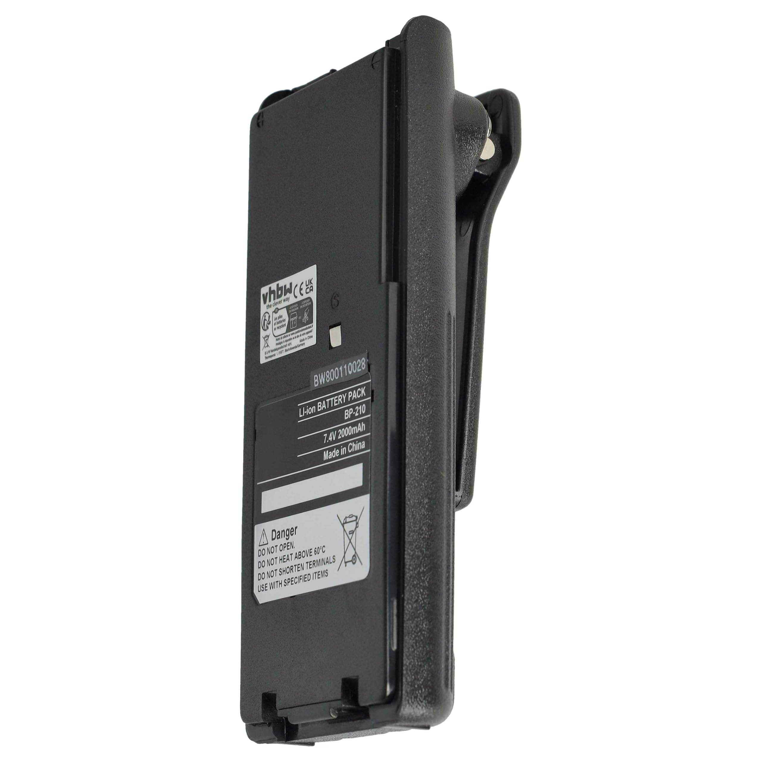 vhbw 2 x akumulator zamienny do Icom BP-222N, BP-222, BP-211N, BP-211 do krótkofalówki, Walkie Talkie (2000 mAh, 7,4 V, litowo-jonowy) + klips do paska
