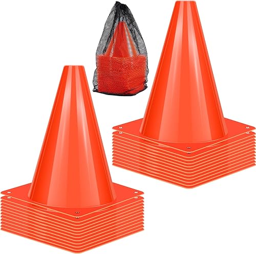 Conos de tráfico de plástico de 7 pulgadas, 24 conos de entrenamiento de plástico, cono de fútbol naranja para entrenamiento, cono marcador de campo