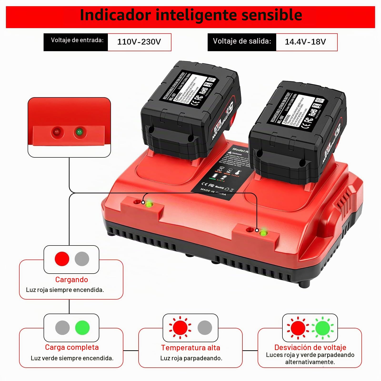 Cargador M18 Compatible con Milwaukee 18V, Doble Puerto Carga Rápida