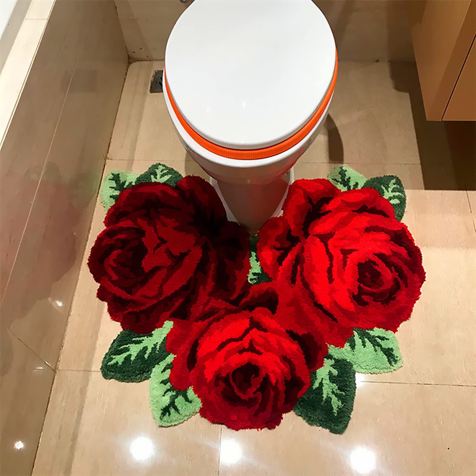 UKELER Red Rose Bath Rugs for Bathroom Shaggy Soft Flower Area Rugs Non Slip Absorbent Toilet Rug Bath