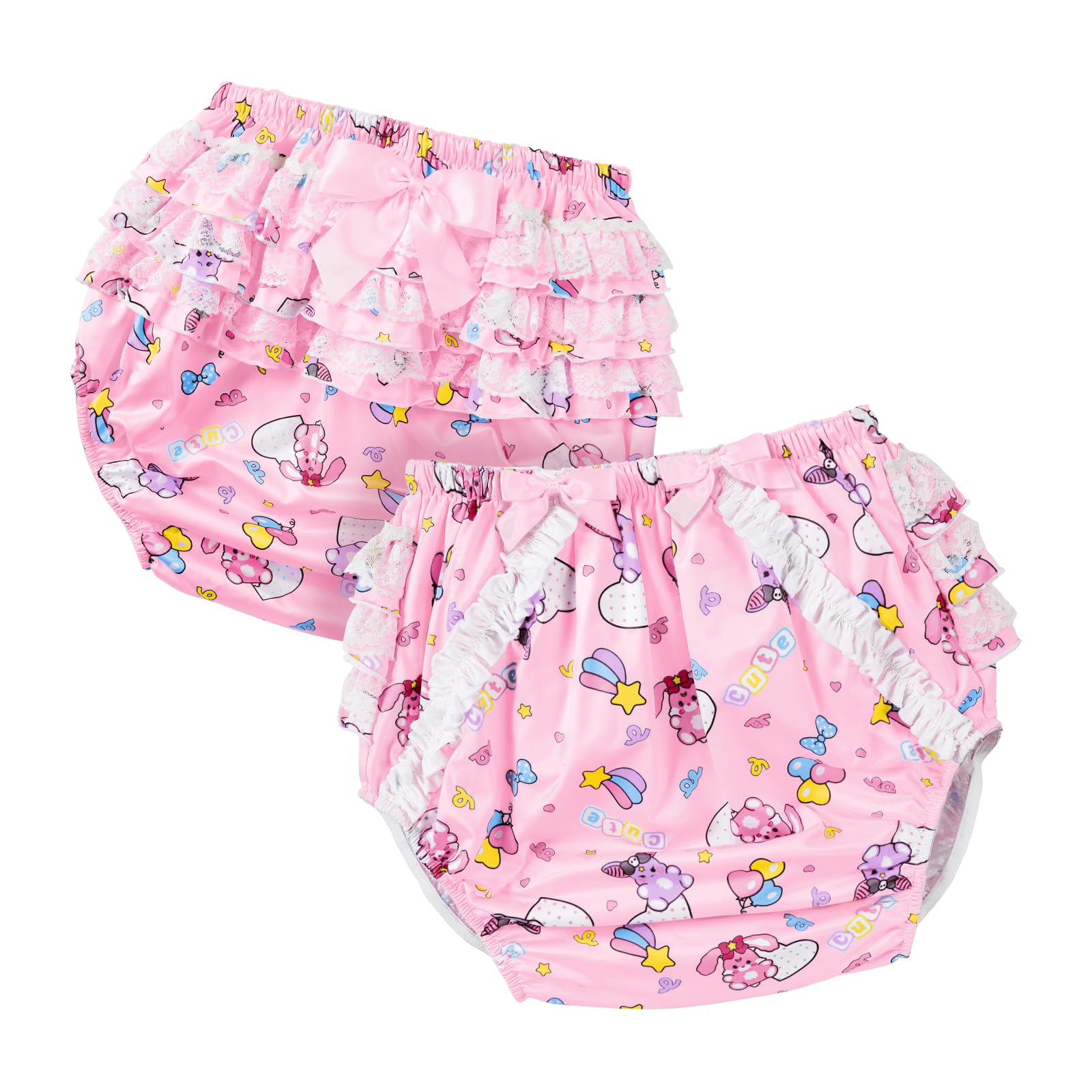 LittleForBig Sedoso lavable reutilizable impermeable con lazo de encaje fruncido bonito en bebé Usagi & Bella patrón sobre pañales adultos cubierta rosa S