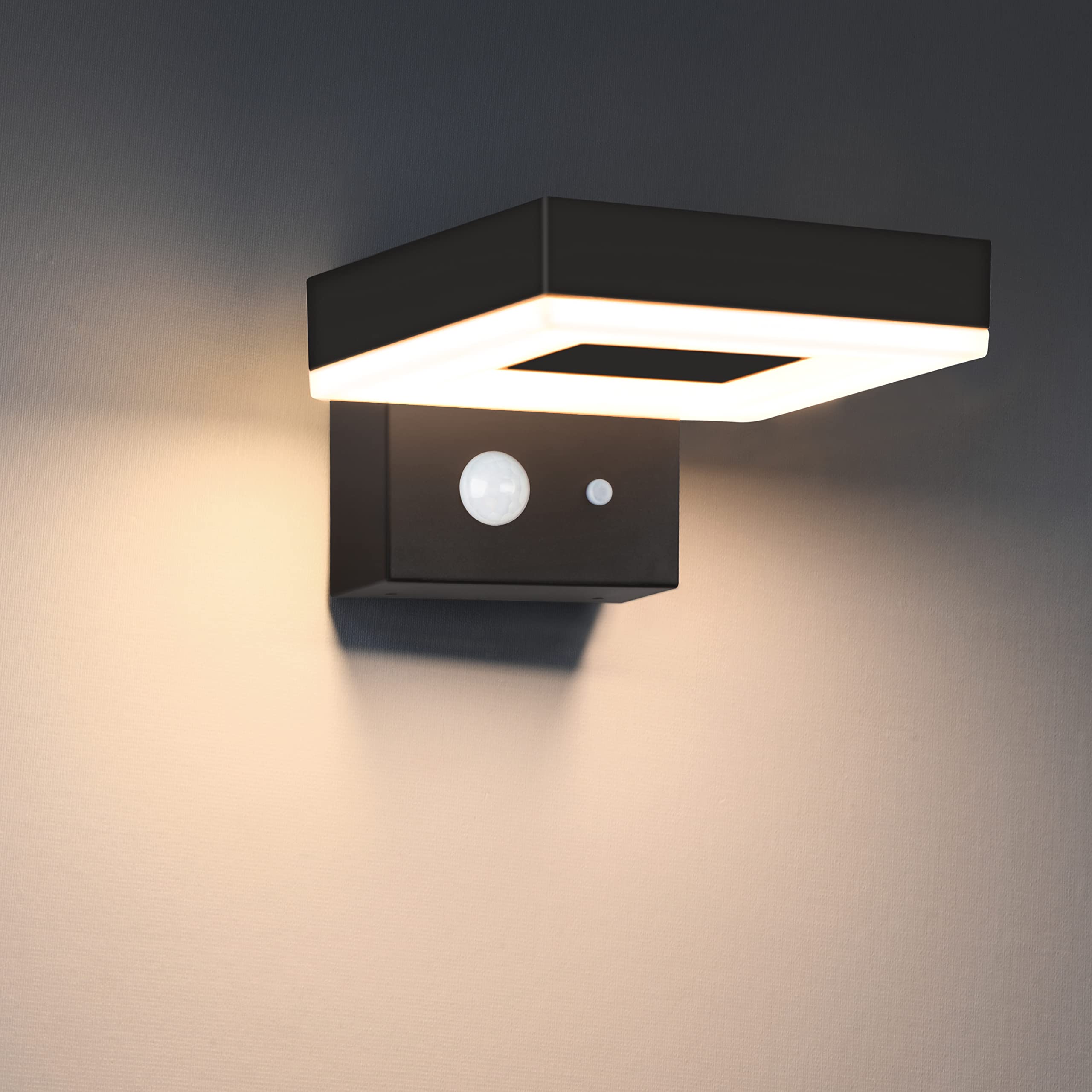 Photo 1 of Solar Wall Lights Outdoor Solar Wall Sconce Motion Sensor Cordless Solar Address Light, 60W 10 Hours Battery Waterproof Exterior Wall Light for Fence Patio Porch Decoration, Black