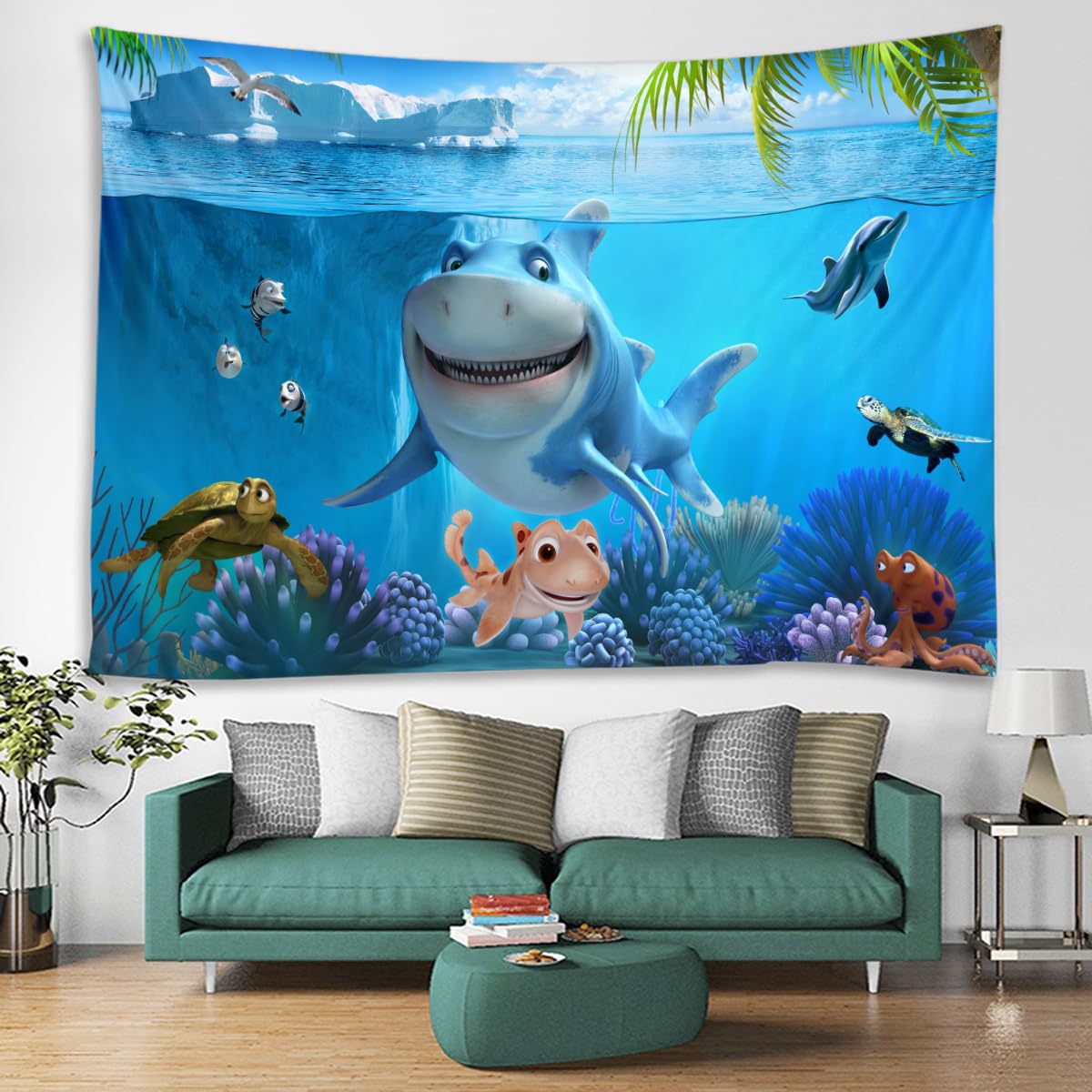 LYFANSLYFANS Popular Handicraft Moon Bohemian Fantasy Design Tapestry Flower Tapestry Colorful Plant Wall Carpet Bedroom, Daily Lovely Shark Decoration Tapestry for Dormitory (79x59 Inches)