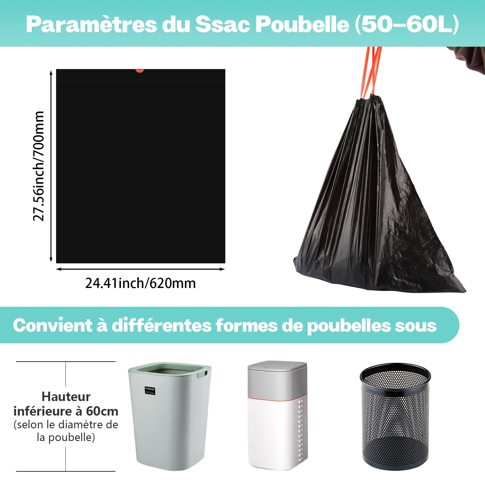 SENENQU 200 Pezzi Sacchi Neri Grandi Resistenti 60 L Spazzatura | Sacchetti Immondizia, Sacchi Spazzatura 60 litri, Buste Immondizia, Resistenti e Antiperdita, con Manici 64x71cm, 10 Rotoli