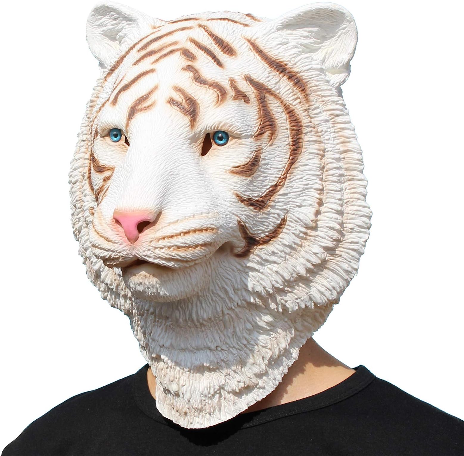 PartyCostume - White Tiger Mask - Halloween Latex Forest Beast Animal Head Mask