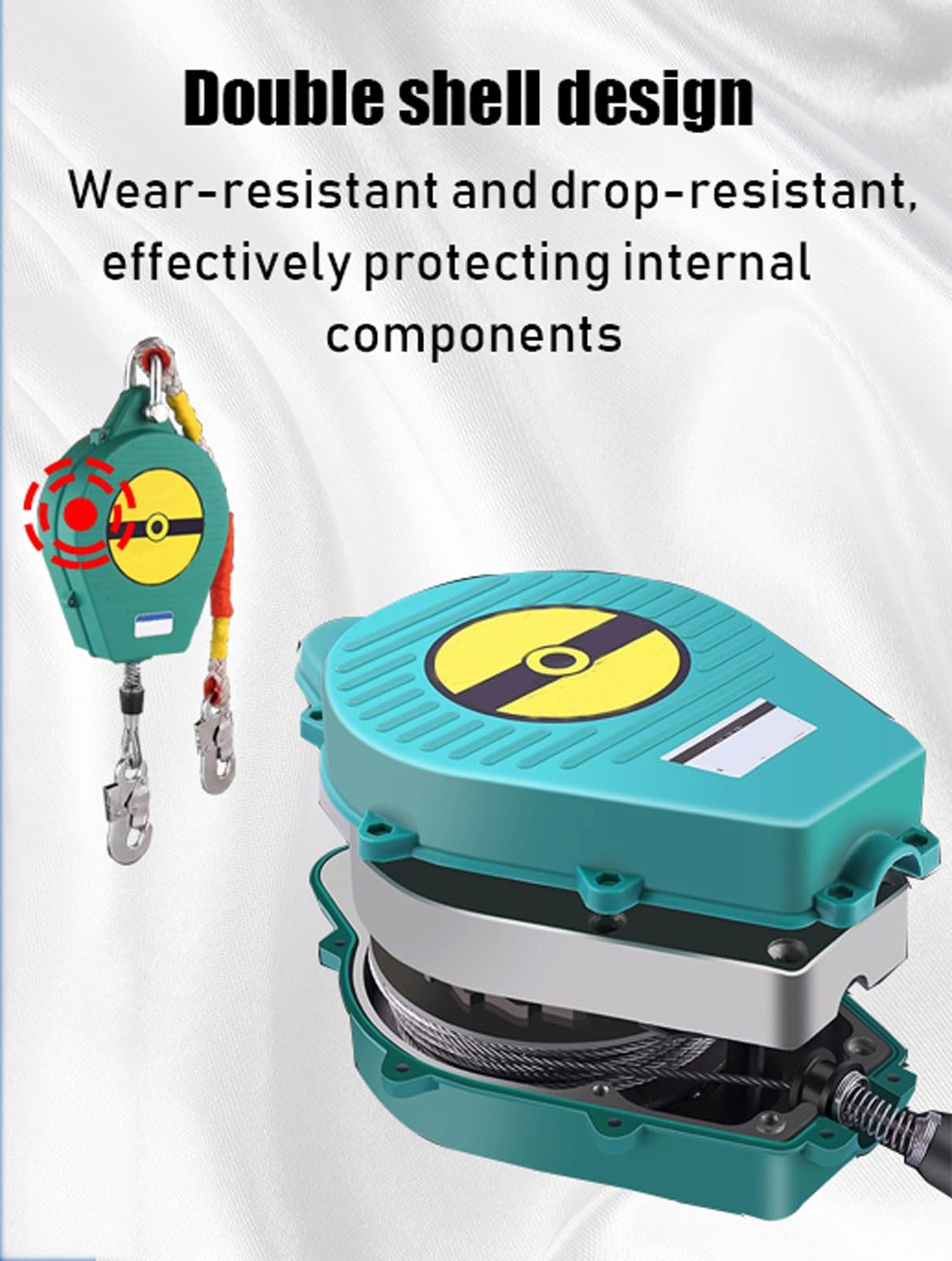 Dispositivo Anticaídas Retráctil de Cable, Arnes de Seguridad Anticaídas Retráctil con Estructura de Doble Bloqueo para Trabajos en Altura y Andamios, 3m/5m/7m/10m/15m, Carga: 150kg(Size:5m)