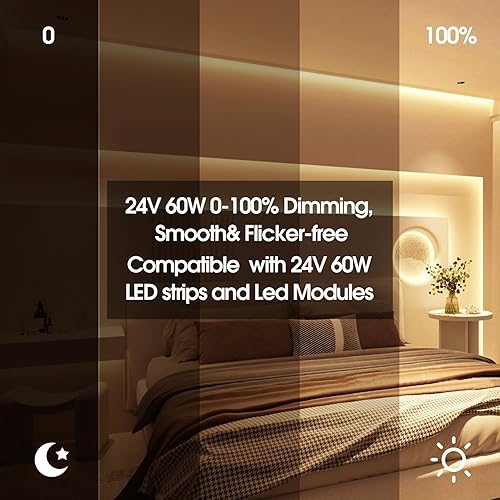 Miniatura 5 de Controlador LED regulable de 24 V 60 W, compatible con interruptores Lutron, fuente de alimentación regulable Triac ELVMLV, transformador de CA a CC