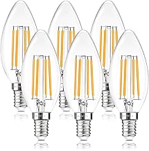 C35 E14 4W LED Filament Light Bulb Small Warm White 2700K, 400LM, 4W Equivalent to 40W Halogen Lamp, Non-Dimmable, Pack of 6