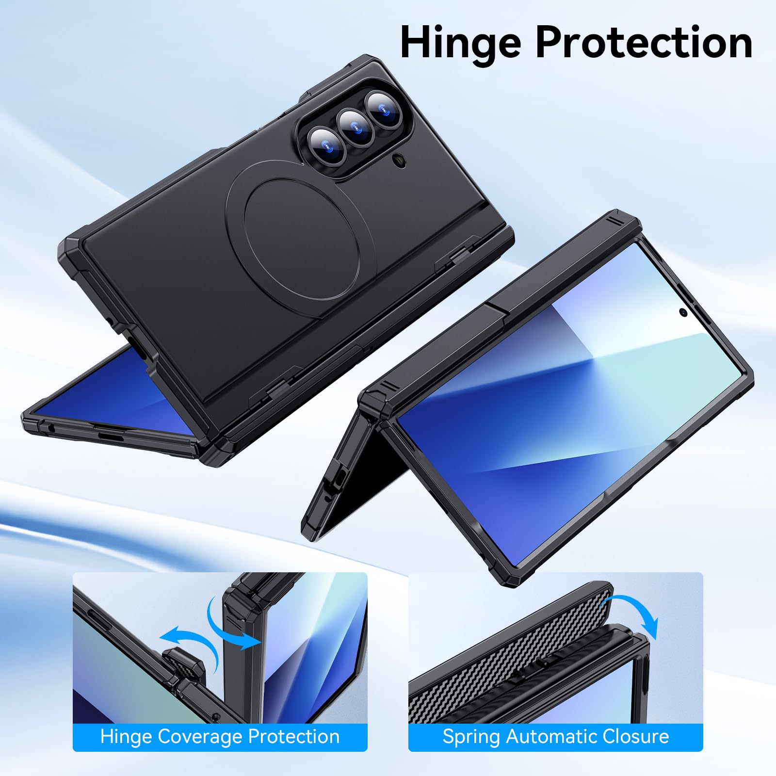 Etui magnetyczne do Samsung Galaxy Z-Fold-7: pozioma i pionowa podstawka, kompatybilna z MagSafe, ochrona ekranu 9H, wytrzymała ochrona zawiasów, odporne na uderzenia etui ochronne TPU ZFold