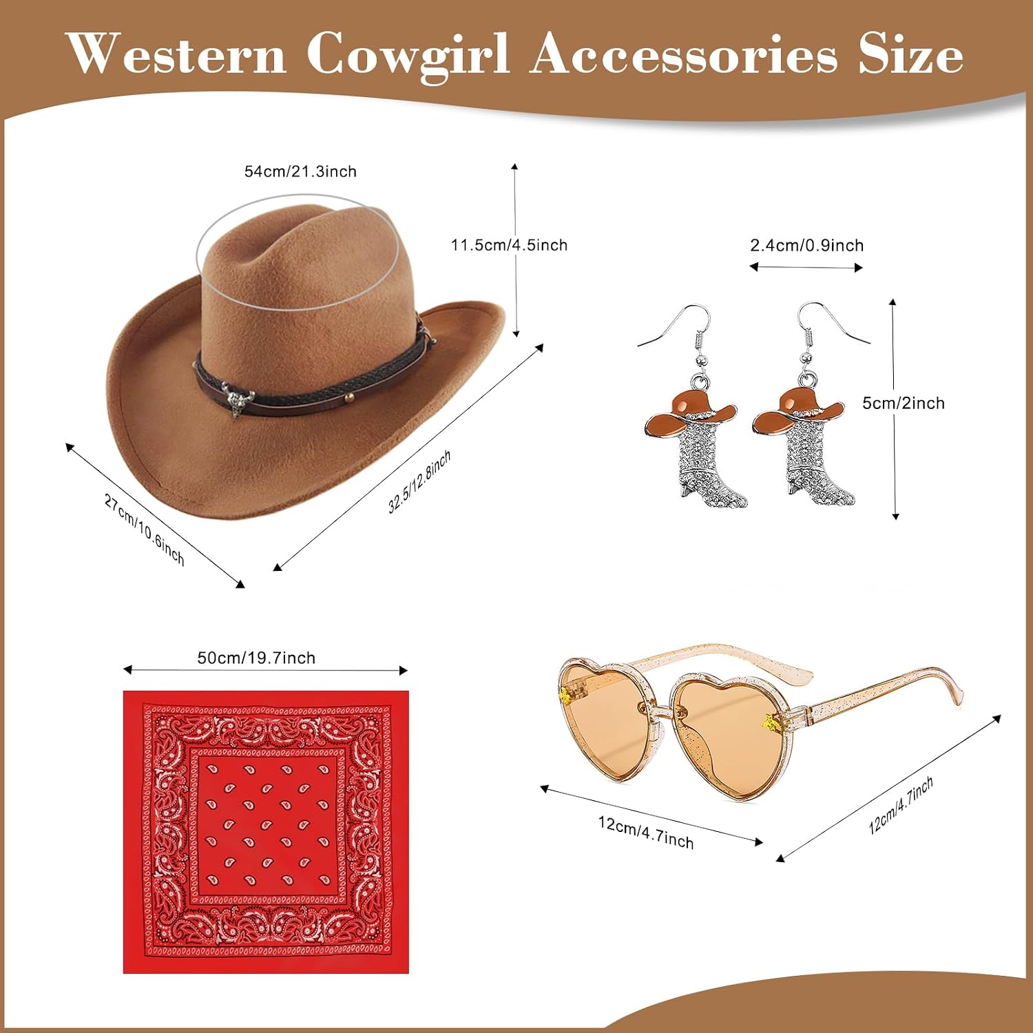Cowgirl Outfits for Girls Kids 6 Pcs Western Costume Accessories Cowboy Hat Fringe Vest Earring for Halloween Party