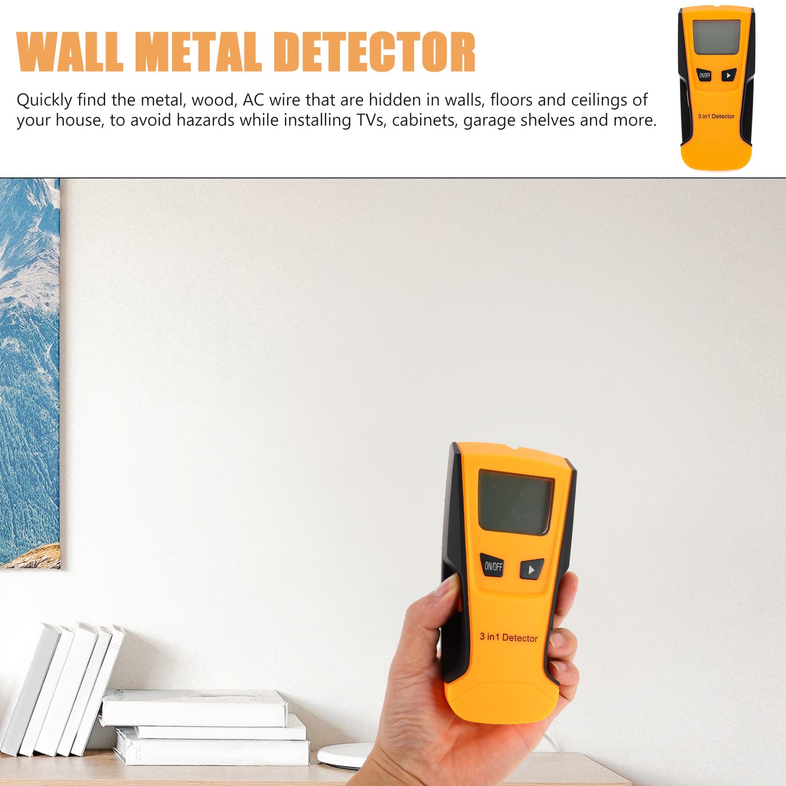 3-in-1 Wanddetektor, Wandmetalldetektor mit Analoganzeige, Orange | Kunststoffgehäuse, Erkennt Metallobjekte und Nägel, Unterstützt Holz und Leitungsortung