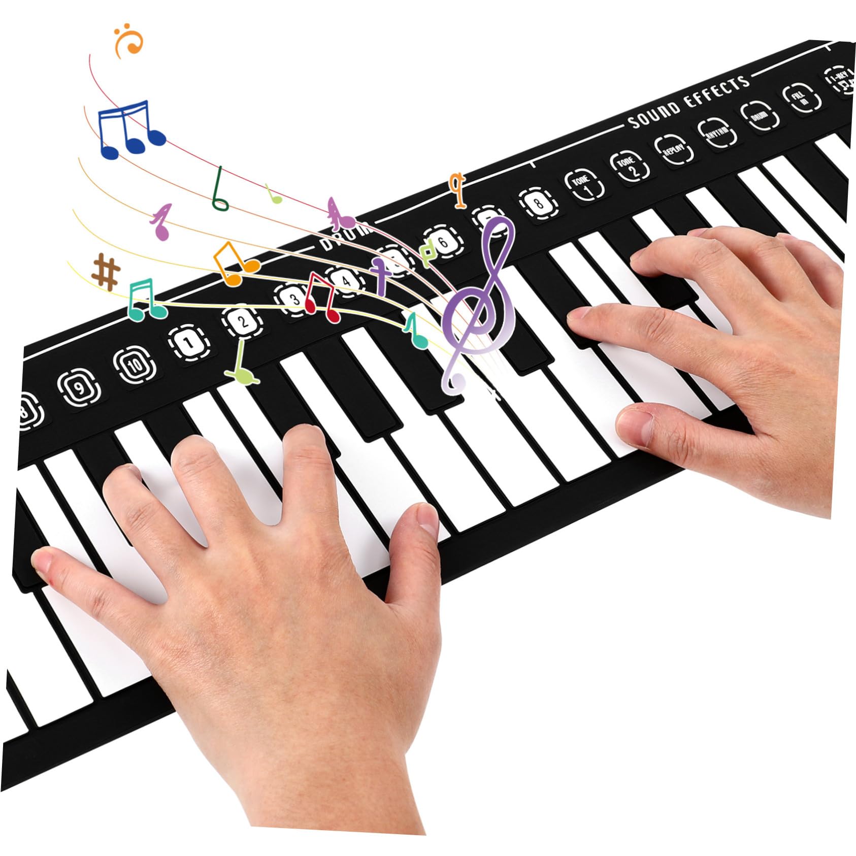 Pianoforte Nero Portatile Pieghevole Elettrico 49 Tasti | Tasti Arrotolabili, Silicone, Altoparlante Integrato, Cavo USB Dc 6v, Alimentazione 3 Batterie Aa