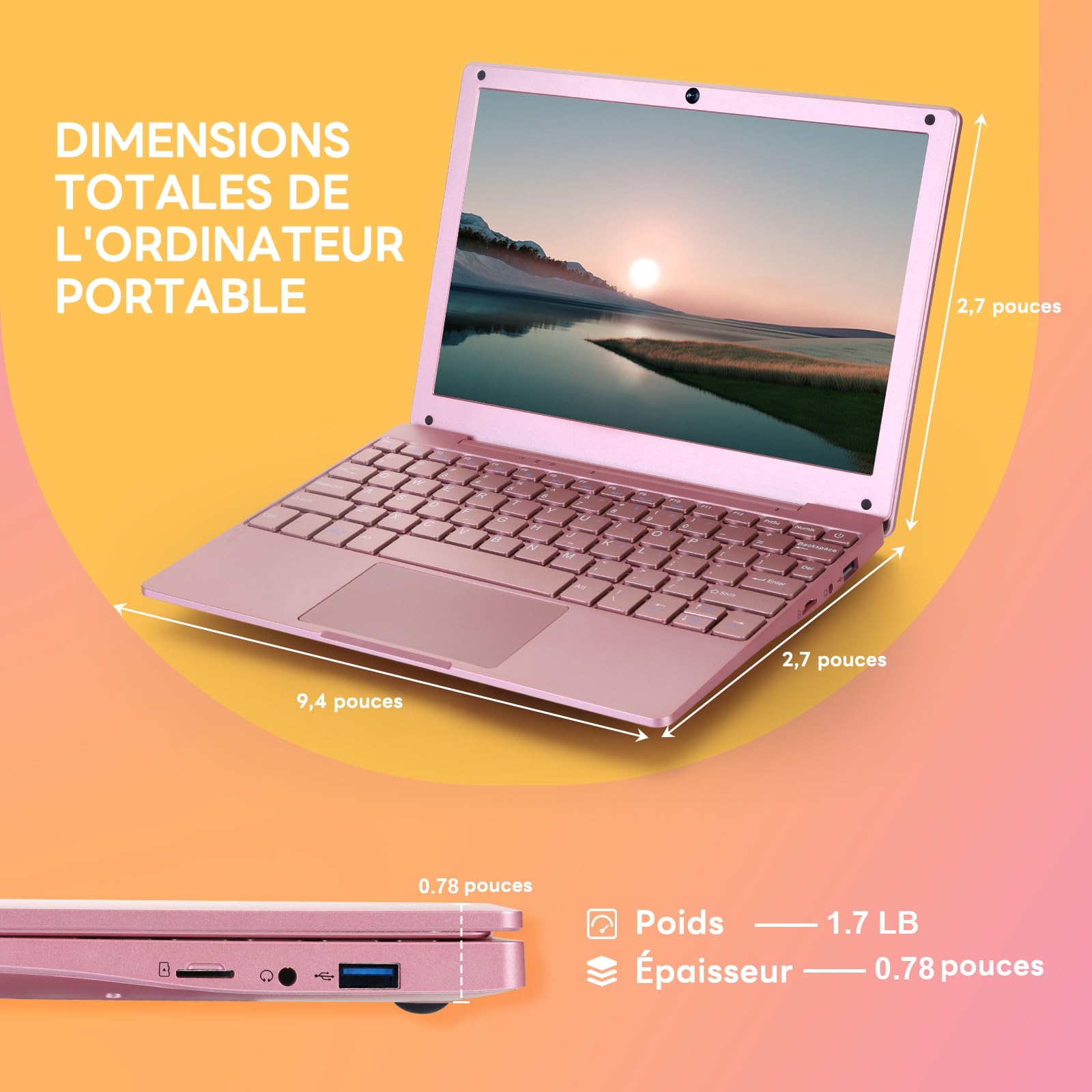 G-Anica Ordinateur portable win 11, 8 Go de RAM et 128 Go de ROM, Processeur Celeron Dual-Core, Netbook 10 pouces avec WiFi, Mini-ordinateur livré avec sacoche, souris, casques audio et tapis de souri