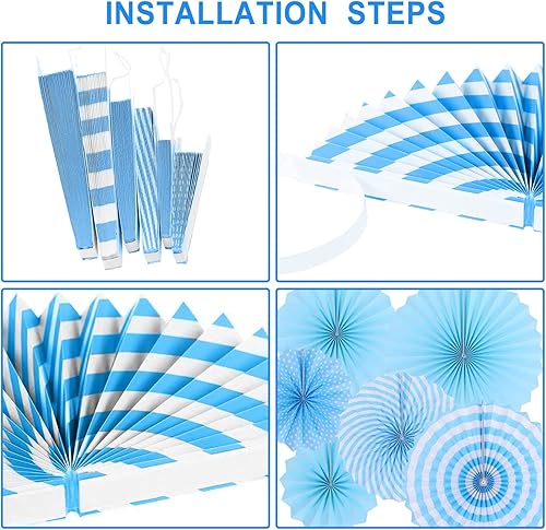 Miniatura 6 de LRCXL Juego de 12 abanicos de papel para colgar en fiestas, guirnaldas de papel con patrón redondo, suministros de fiesta para Año Nuevo, baby