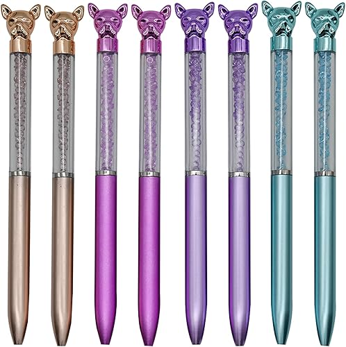Maydahui 12 bolígrafos con forma de perro, bolígrafo Bulldog retráctil, diamantes de imitación brillantes, lindos bolígrafos de animales para
