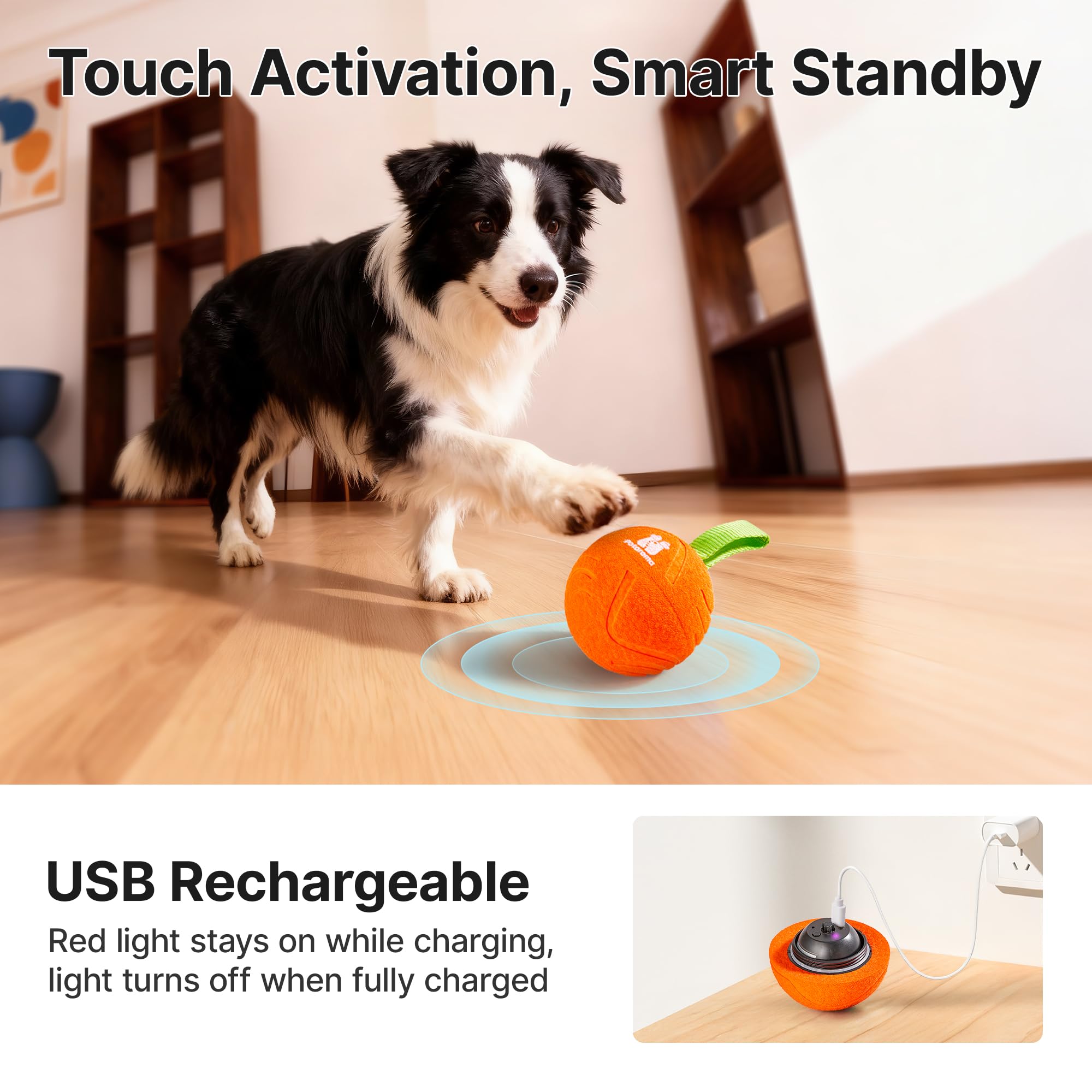 Potaroma Pelota de juguete para perros con cuerda, activada por movimiento interactivo, 3 modos, juguete de pelota de rebote automático, material duradero E-TPU para perros medianos/grandes