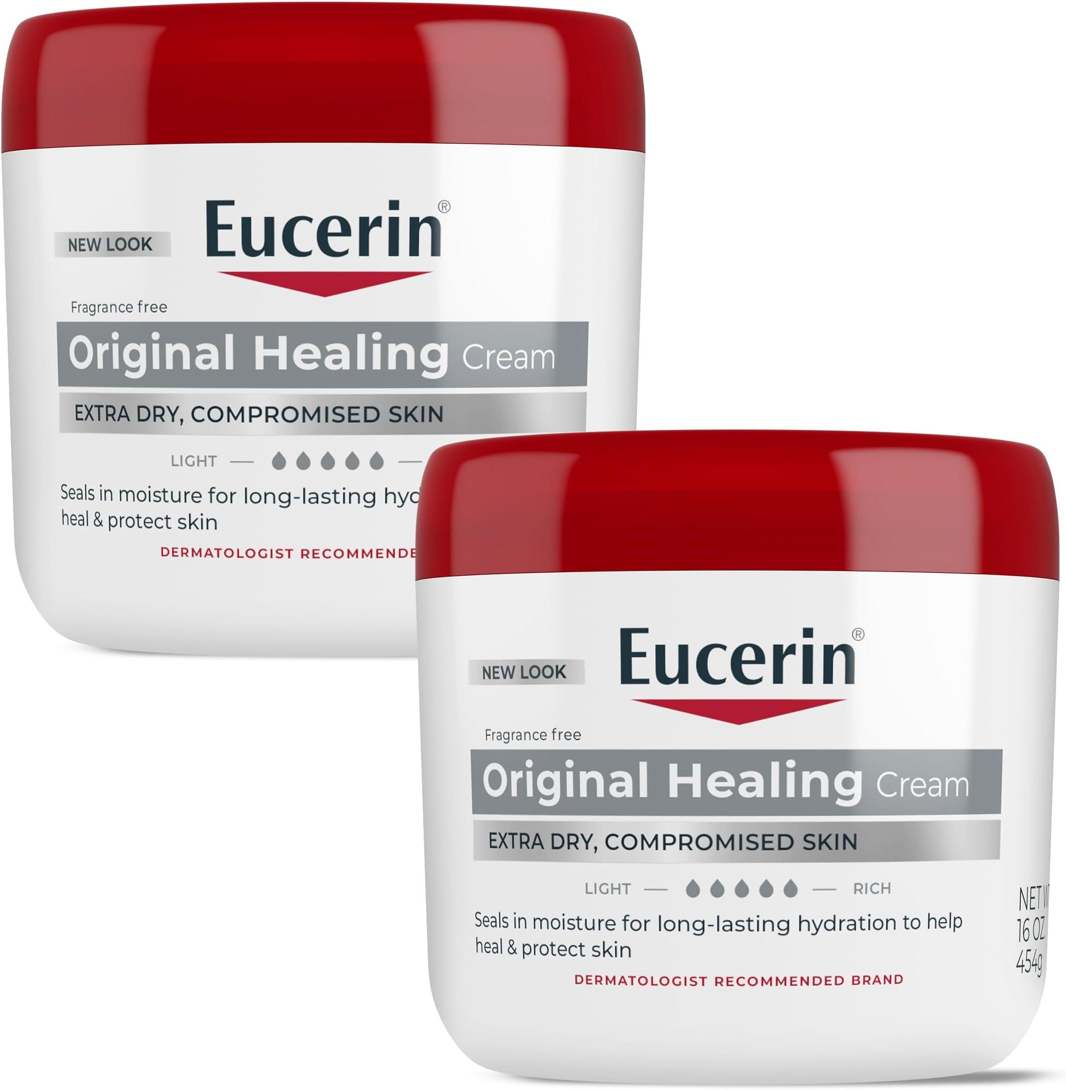 Original Healing Cream, Unscented Body Cream for Extremely Dry, Sensitive and Compromised Skin, Emollient Enriched Body Moisturizer, 16 Oz Jar, Pack of 2