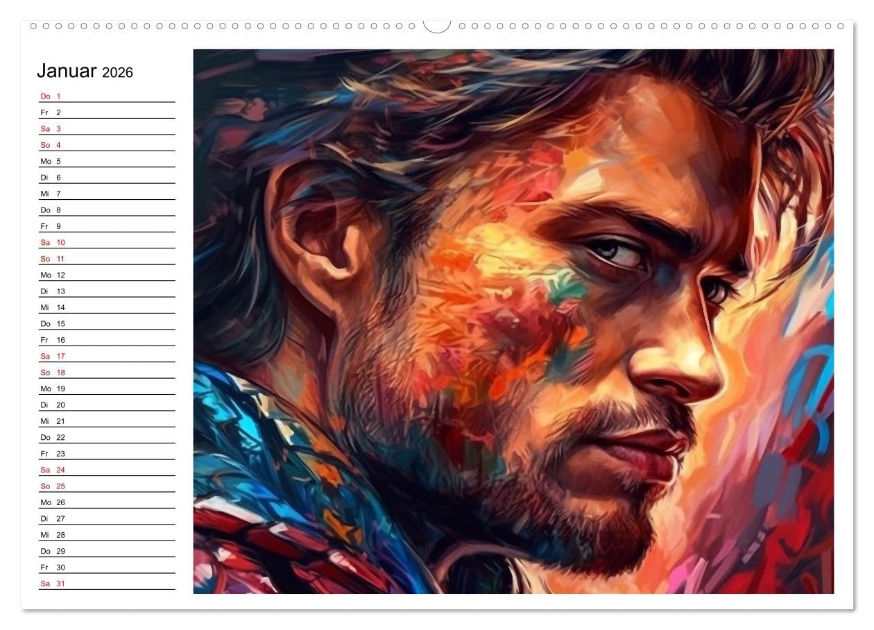 Vollkommen Männlich (hochwertiger Premium Wandkalender 2026 DIN A2 quer), Kunstdruck in Hochglanz: Farbenfrohe männliche Ausstrahlung für ein Jahr (CALVENDO Menschen)