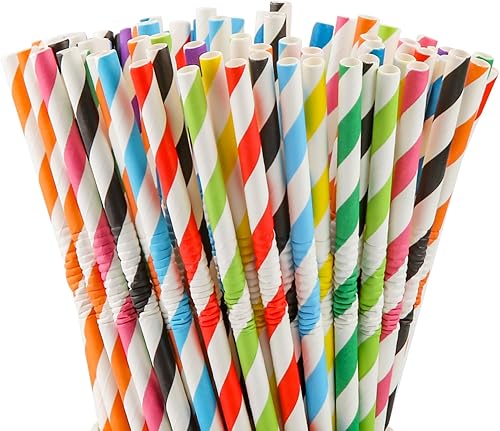 Miniatura 9 de Paquete de 200 pajitas de papel biodegradables, flexibles de papel kraft marrón para jugos, batidos, batidos, pajitas desechables y ecológicas para