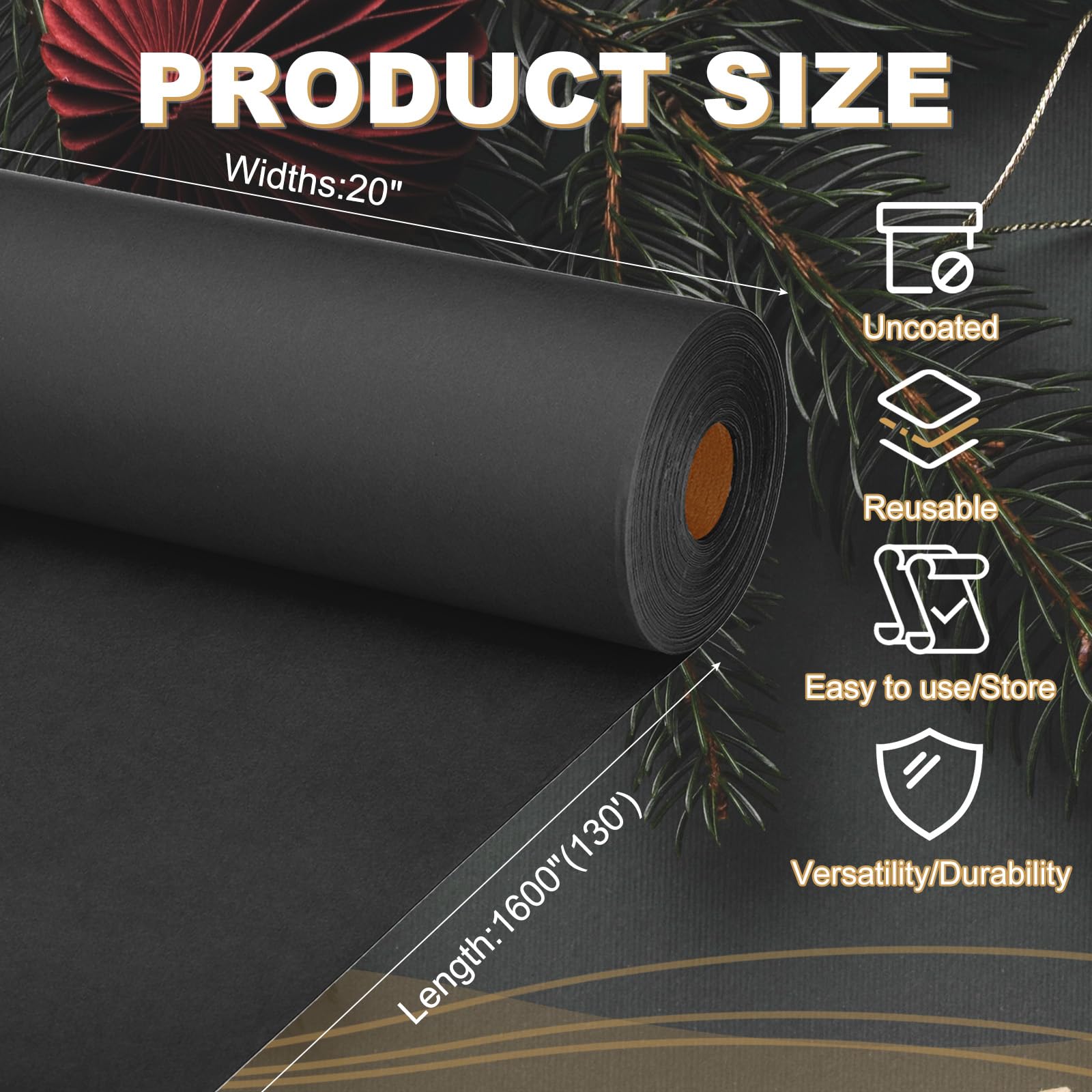 PATIKIL Zeichenpapierrolle 50cm x 40m Zeichenpapier 80 g/m² Papierrolle Kraftpapier Malpapier Skizzenpapier Bastelpapier für Staffelei Malen Handwerk Geschenkverpackung Schwarz
