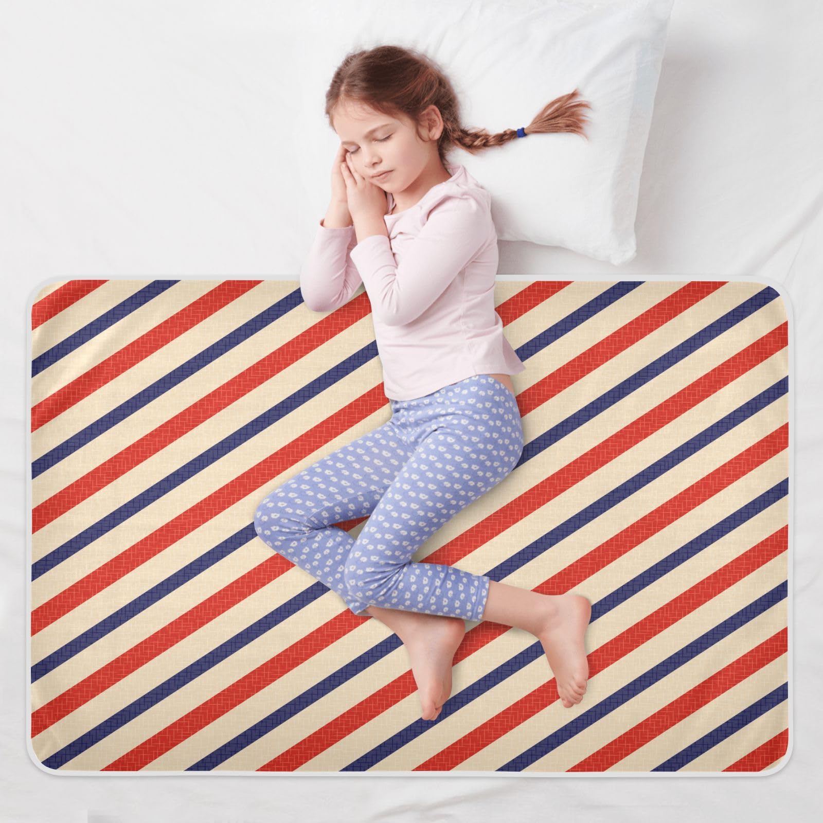 susiyo Seamless Patriotic Stripes Bed Pads for Incontinence Mattress Protector Anti-Slip Waterproof Pads (56