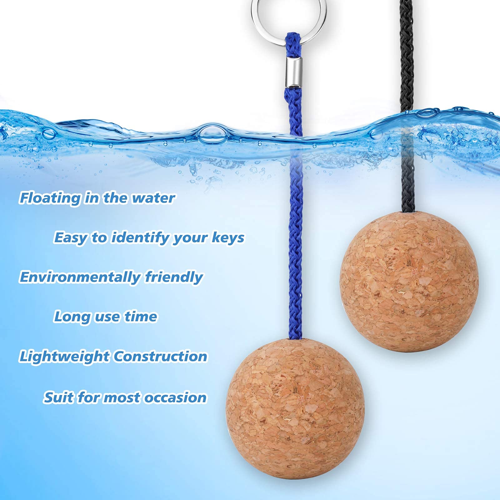 QKURT 4 Pezzi Portachiavi in Sughero, 53 mm Portachiavi Sughero Galleggiante Galleggiante Chiave Leggero Accessori Sport Acquatici per Nuoto Immersioni Pesca Canoa Vela Kayak Barca Marina