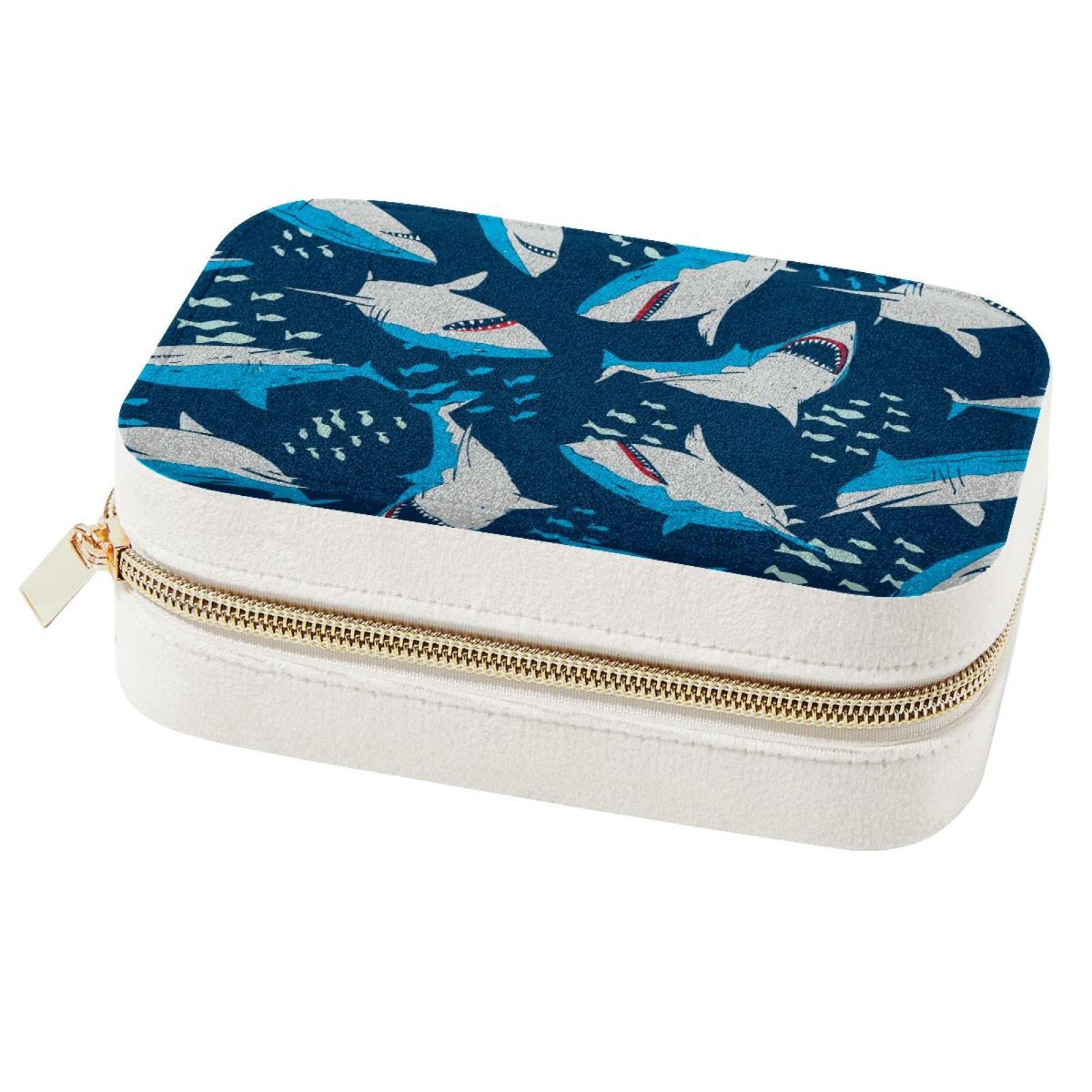 Boîte à bijoux poisson bleu voyage : mini organiseur portable en similicuir pour bagues