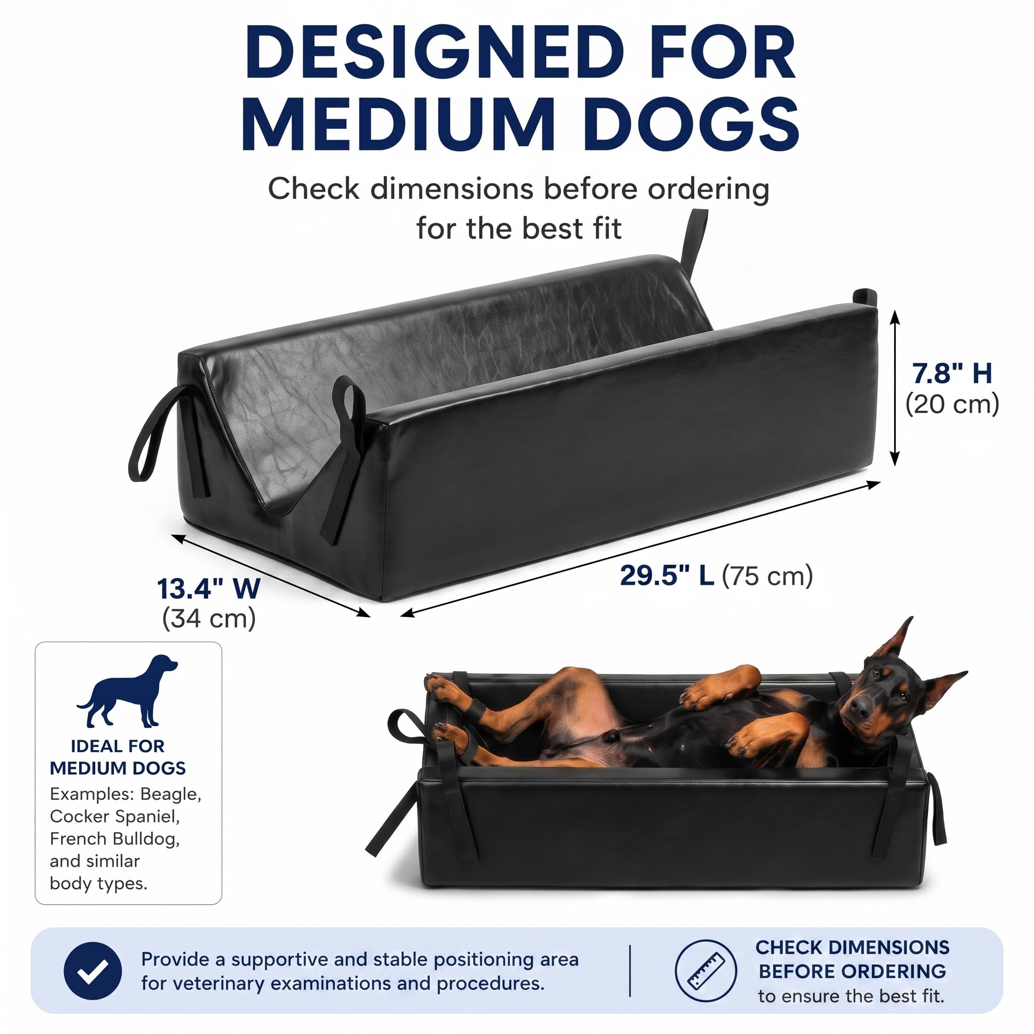 Nuanchu Cuscinetto di posizionamento a ultrasuoni per animali domestici, 74,9 x 33,8 x 19,8 cm, immobilizzatore veterinario a raggi X, a forma di V, con 4 cinghie ad anello, trappola a cuneo per esami