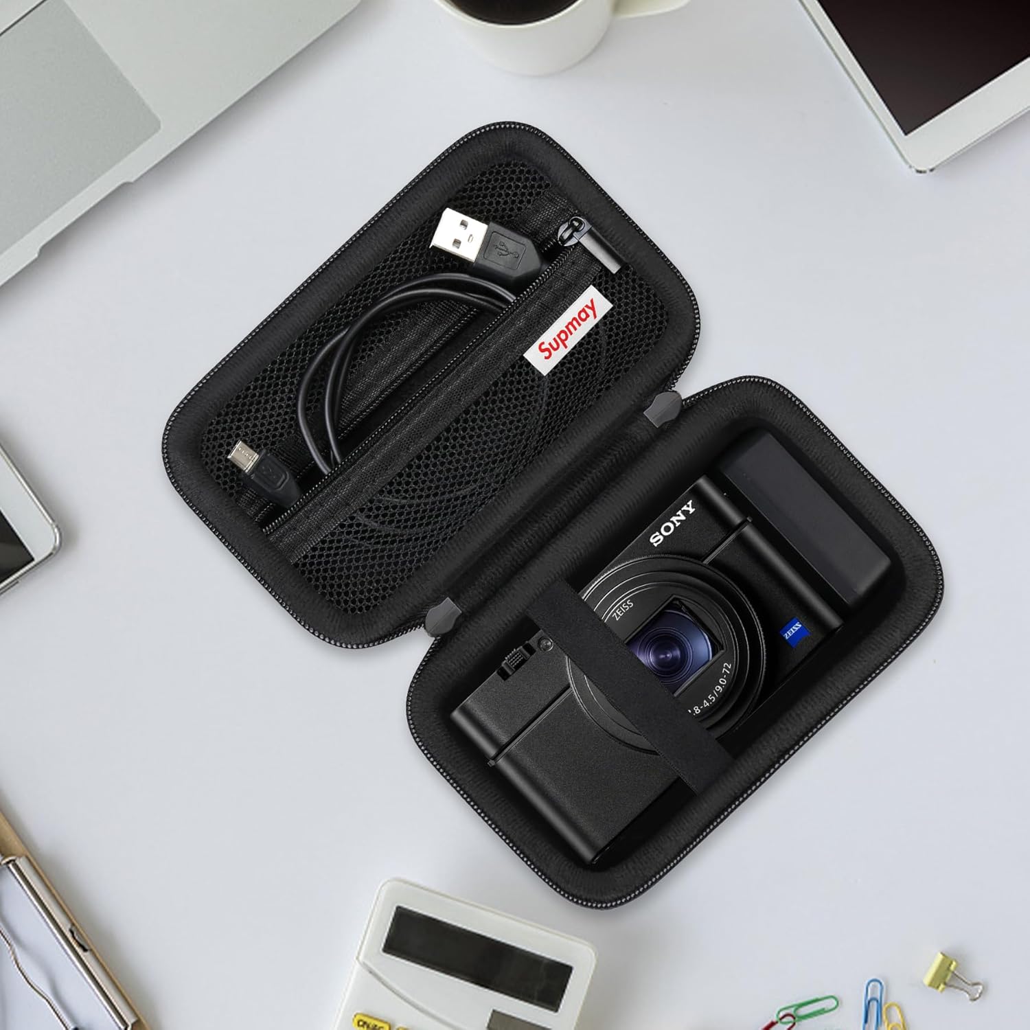 Carrying Case for Sony RX100 VII/ RX100 VI/ RX100 V/ RX100 IV/ RX100 III Premium Compact Camera, Storage Holder Travel Bag with Zipper Mesh Pocket for Charging Cable, USB Card, Black - Image 7