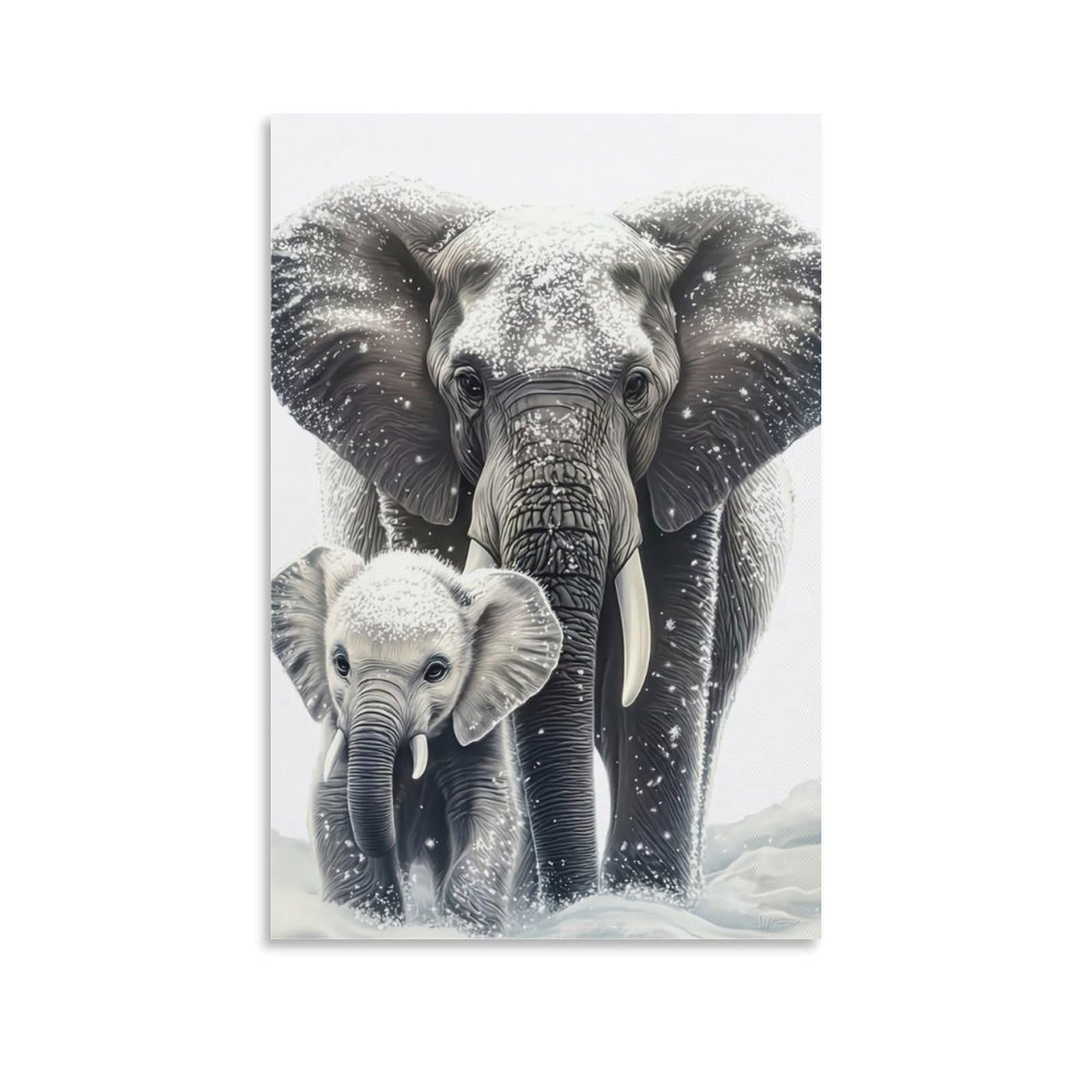 DHBANEIOK Elephant Snow Scene Poster Artwork Giclee Canvas Prints Modern Canvas Wall Art Picture Wall Hanging for Office Gym Living Room Decor 16x24inch(40x60cm)
