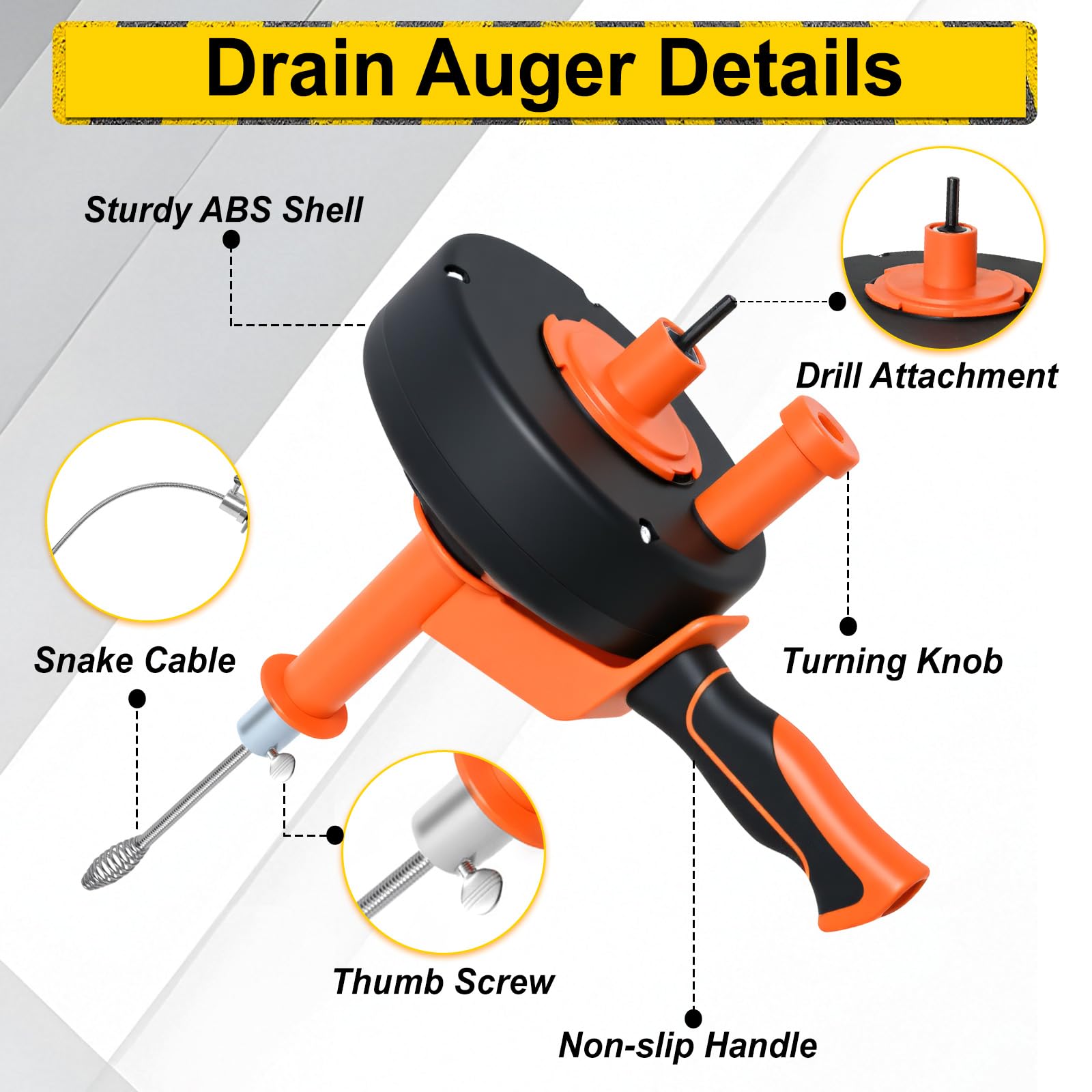 Drain Auger, 25FT 35FT Plumbing Snake with Drill Adapter, Drain Snake Clog Remover Use Manually or Powered for Kitchen, Bathtub and Shower Drains