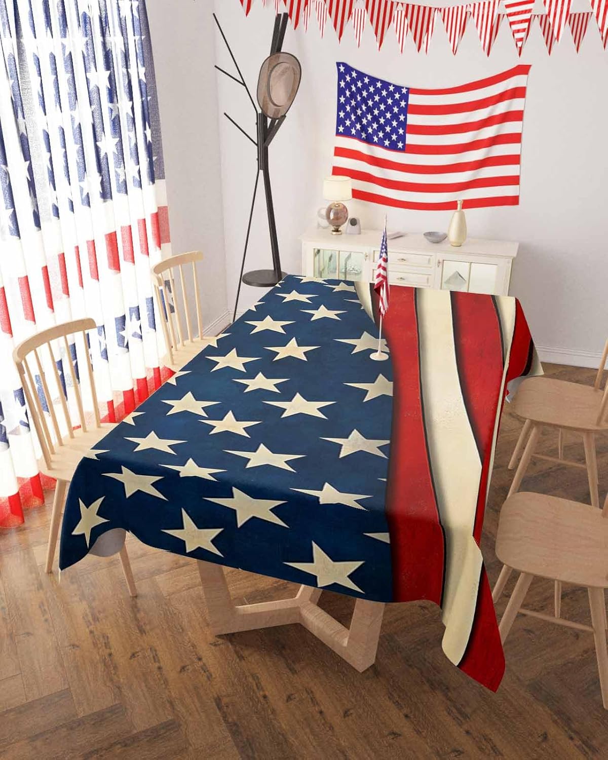 4th of July Tablecloth American Flag Table Cloth for Independence Day Waterproof Patriotic Star USA Flag Tablecloths Rectangle Kitchen Table Cover for Dinner Picnic Memorial Day Holiday Party 60x120