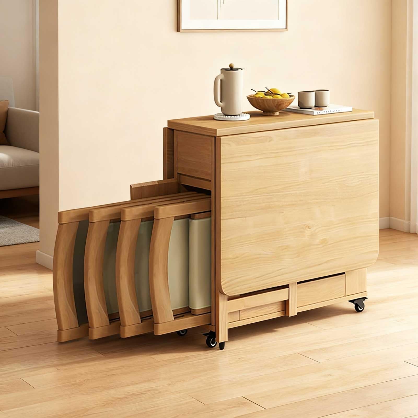 Juego de mesa de comedor plegable con 4 sillas, diseño rústico de madera, mesas retráctiles de cocina y sala de estar para ahorrar espacio en el hogar