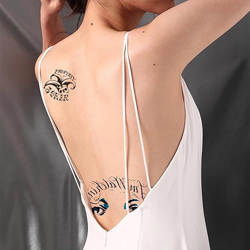 Miniatura 6 de 8 hojas de tatuajes Joker y HQ de gran tamaño, estilo punk, impermeable, todas las versiones