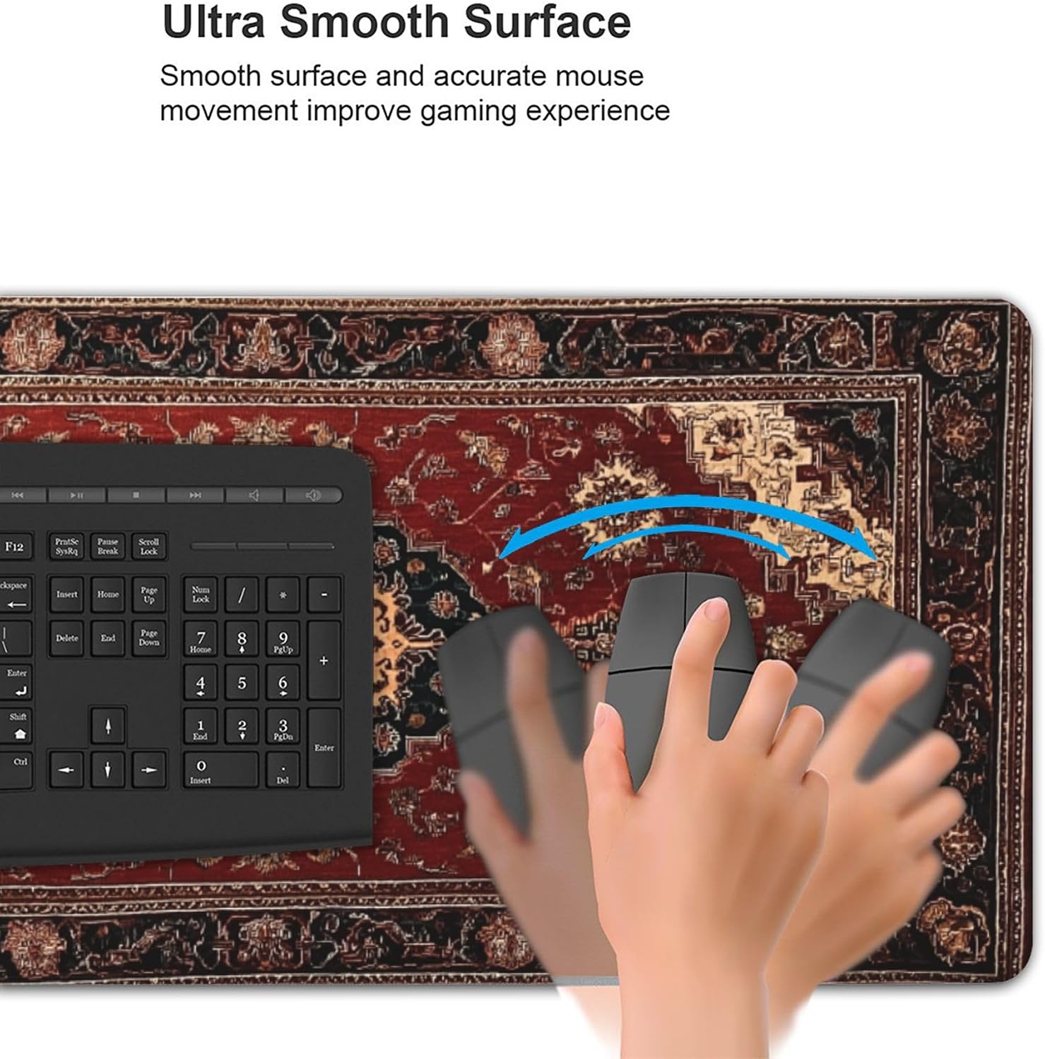 Extended Mouse Pad 35.4" x 15.7" - Vintage Persian Rug Desk Mat with Non-Slip Base, Traditional Oriental Carpet Design, Water Resistant, for Gaming, Office & Home Decor