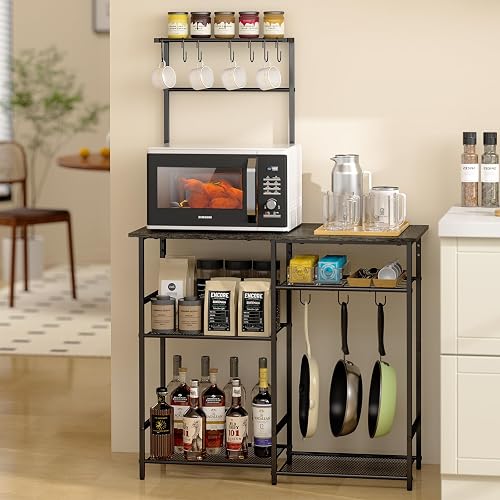 3IngSeagulls Baker's Rack for Kitchen with Storage, Microwave Stand with Adjustable Shelves, Kitchen Stand with 10 S Hoo