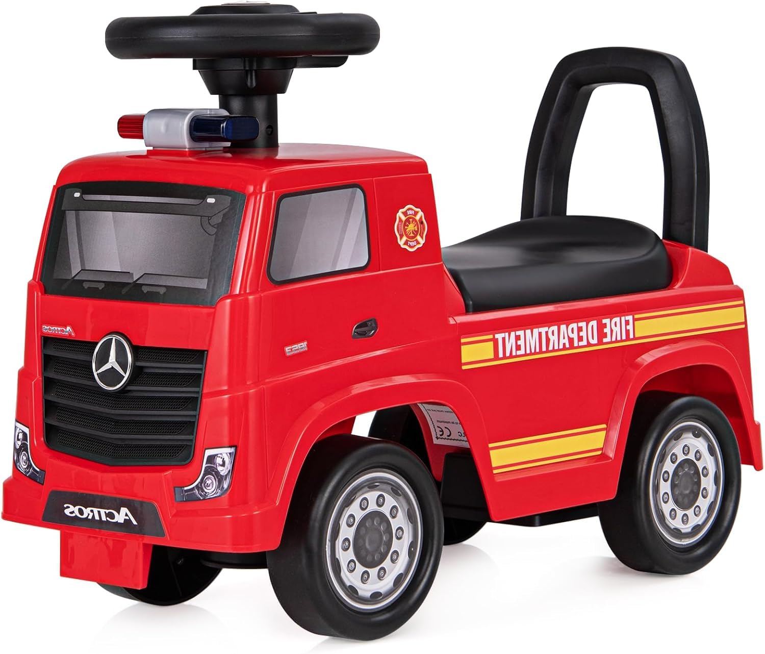 SOARS Mercedes-Benz Porteur Enfant, Camion de Pompier Conduite Réaliste avec Feu de Détresse, Klaxon & Musique, Espace de Rangement Caché, Capacité Maximale 23 kg, pour Enfant 2-6 Ans
