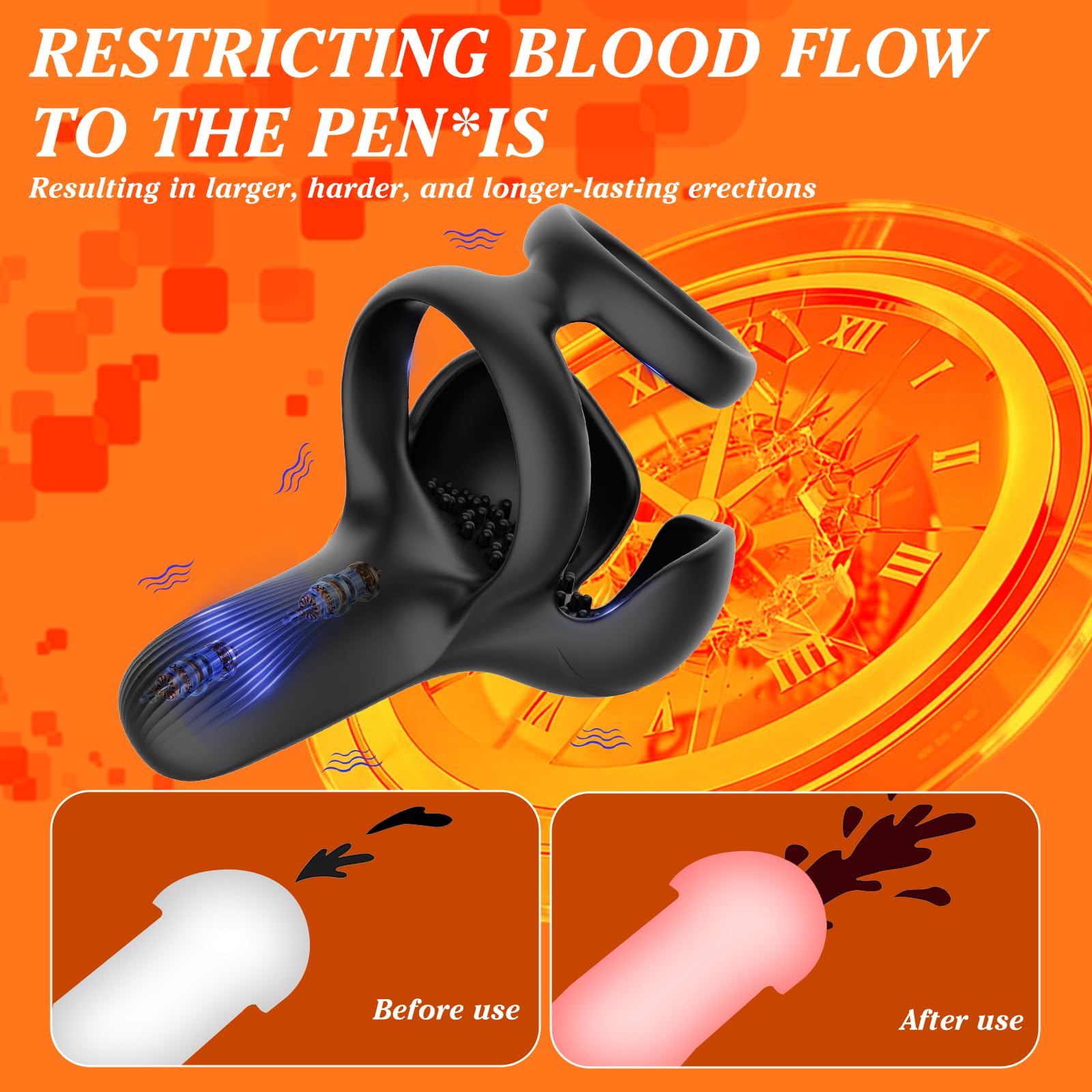 3 en 1 Anneau Pénien Vibrant pour Homme, Anneaux de Pénis Vibrant avec 2 Anneaux avec 10 Modes de Vibration, Jouet Adulte | Sextoy Masculin pour la Stimulation de Testicule, Érection—Non Télécommande